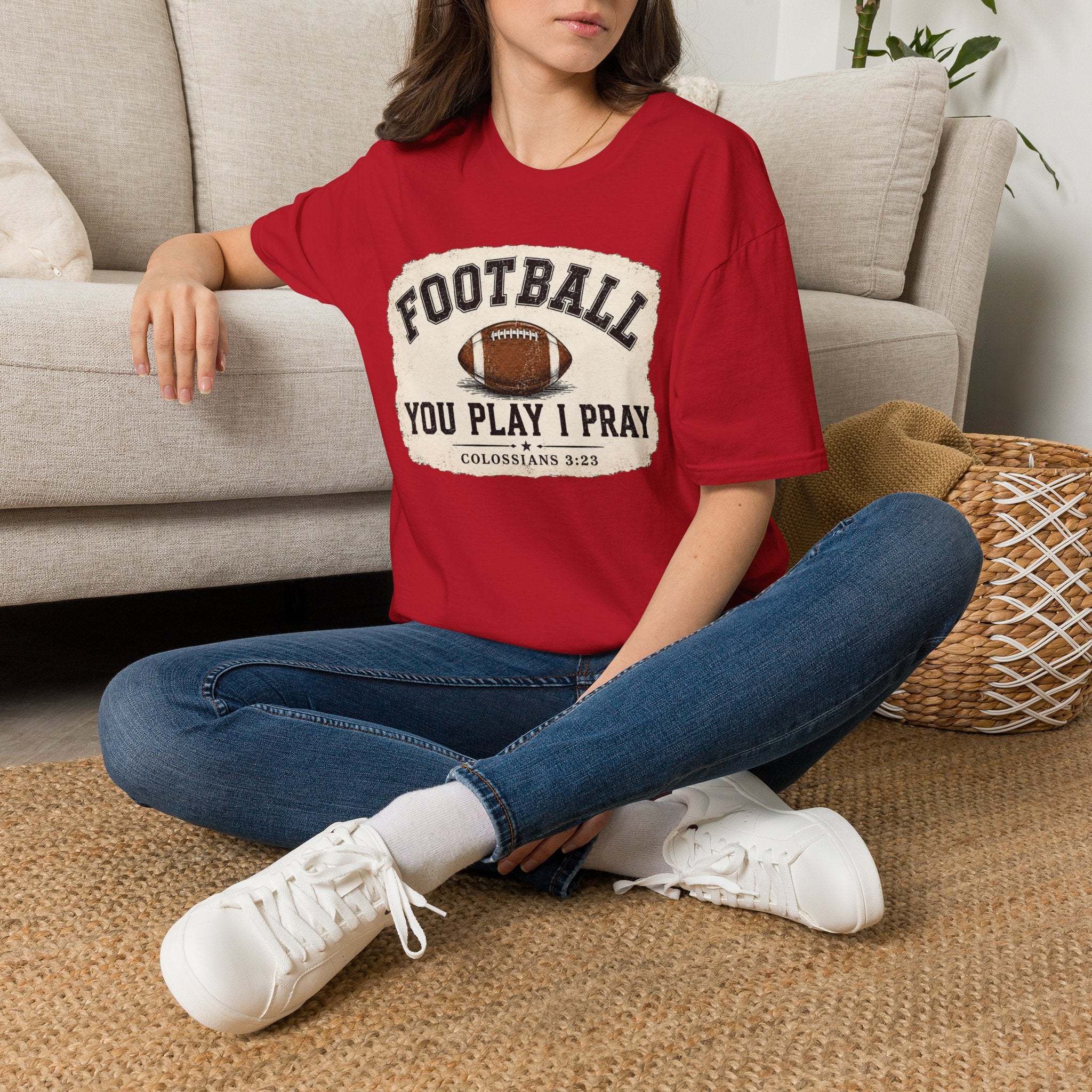 Football 'You Play I Pray' T-Shirt — Christian Sports Tee (Colossians 3:23)