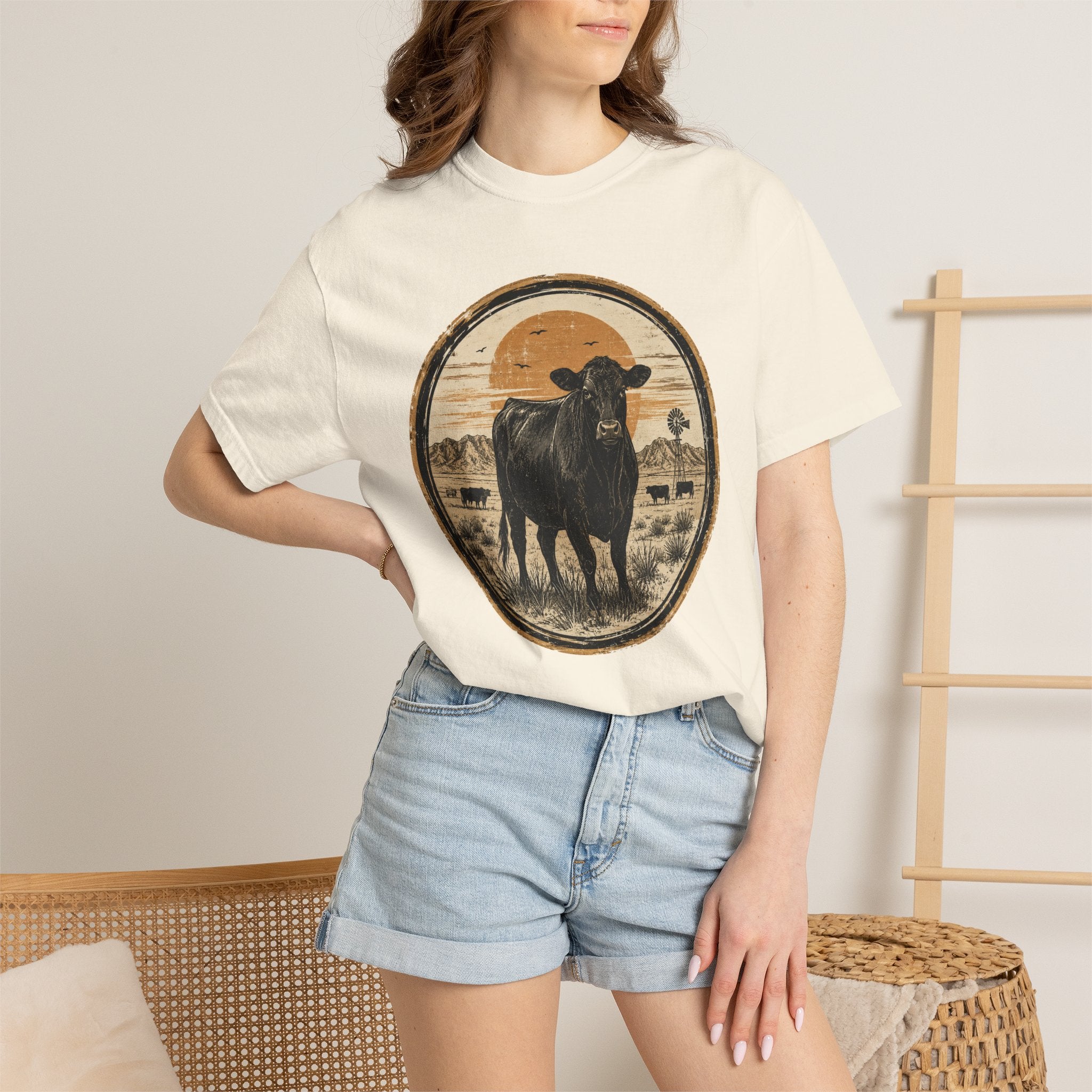 Cow Circle Sunset T-Shirt — Vintage Black Angus Ranch Tee