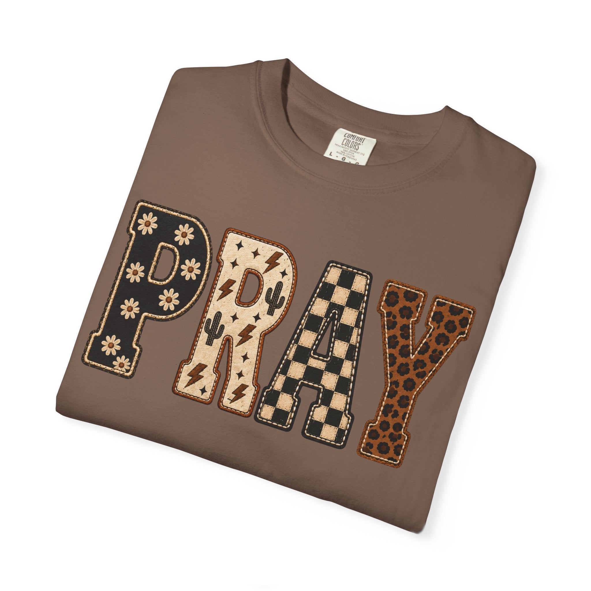PRAY Graphic T-Shirt — Vintage Floral & Leopard Lettering