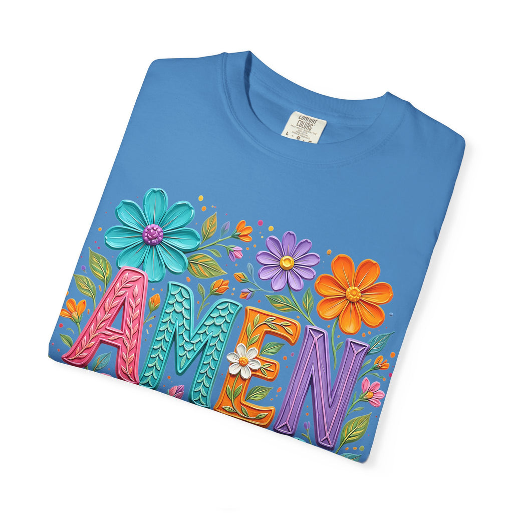 Amen Floral T-Shirt — Colorful Retro Flowers Graphic Tee