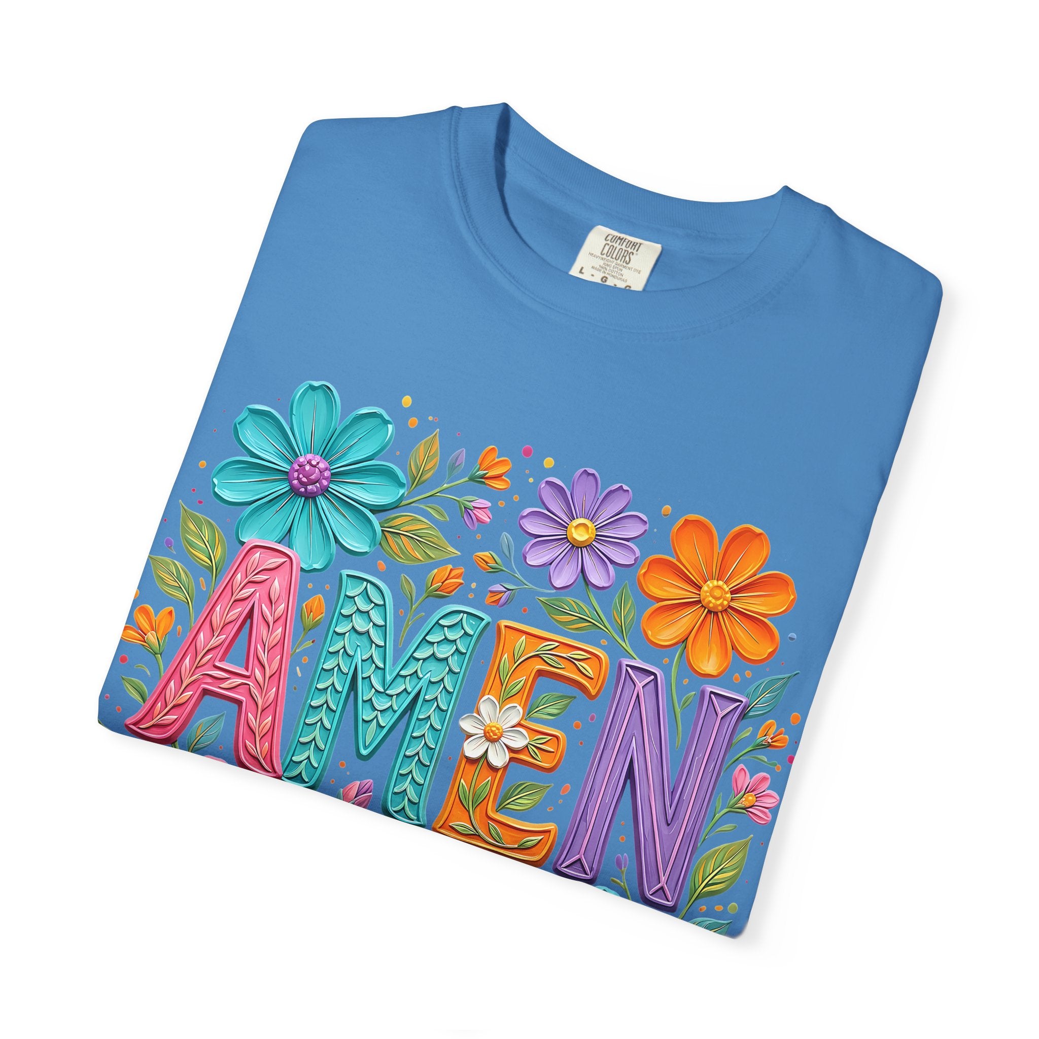 Amen Floral T-Shirt — Colorful Retro Flowers Graphic Tee