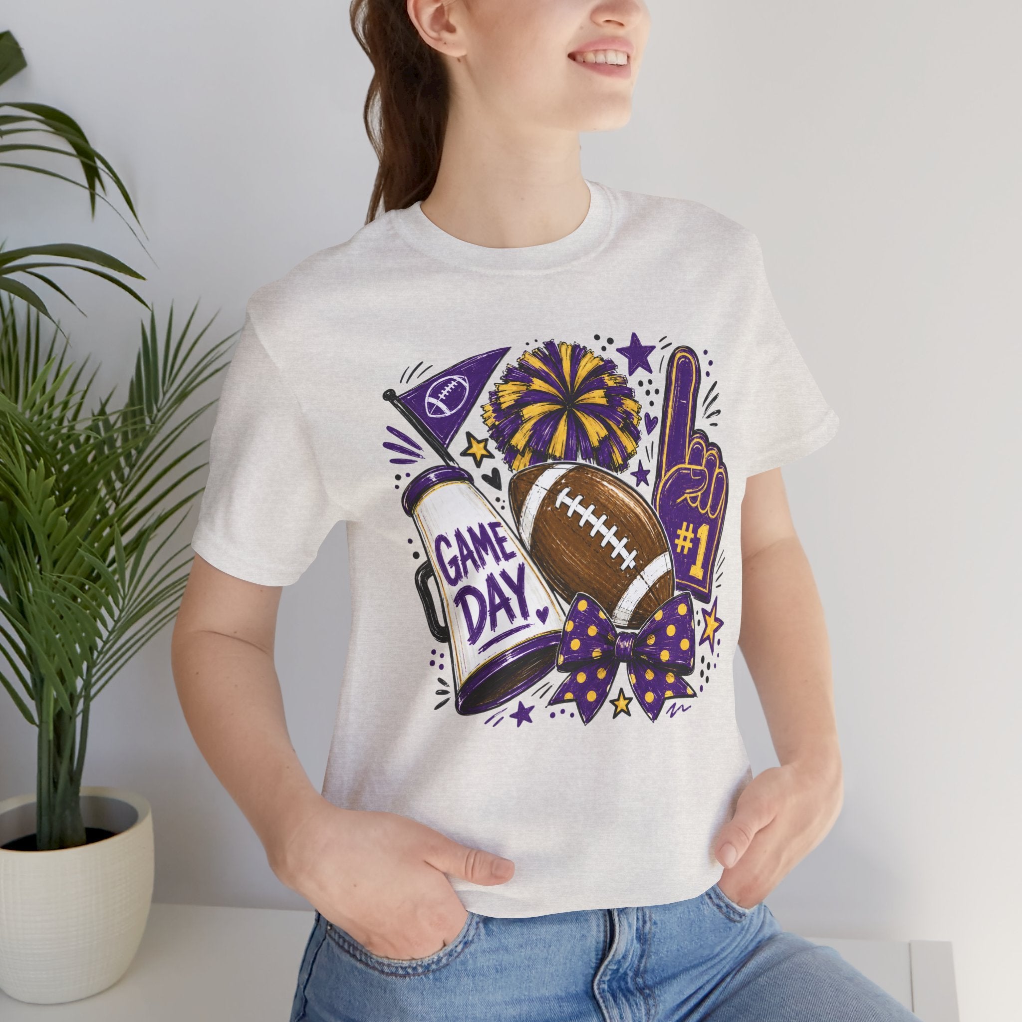 Game Day Football Tee — "Game Day" Tailgate Shirt with Foam Finger & Pom-Pom Graphic