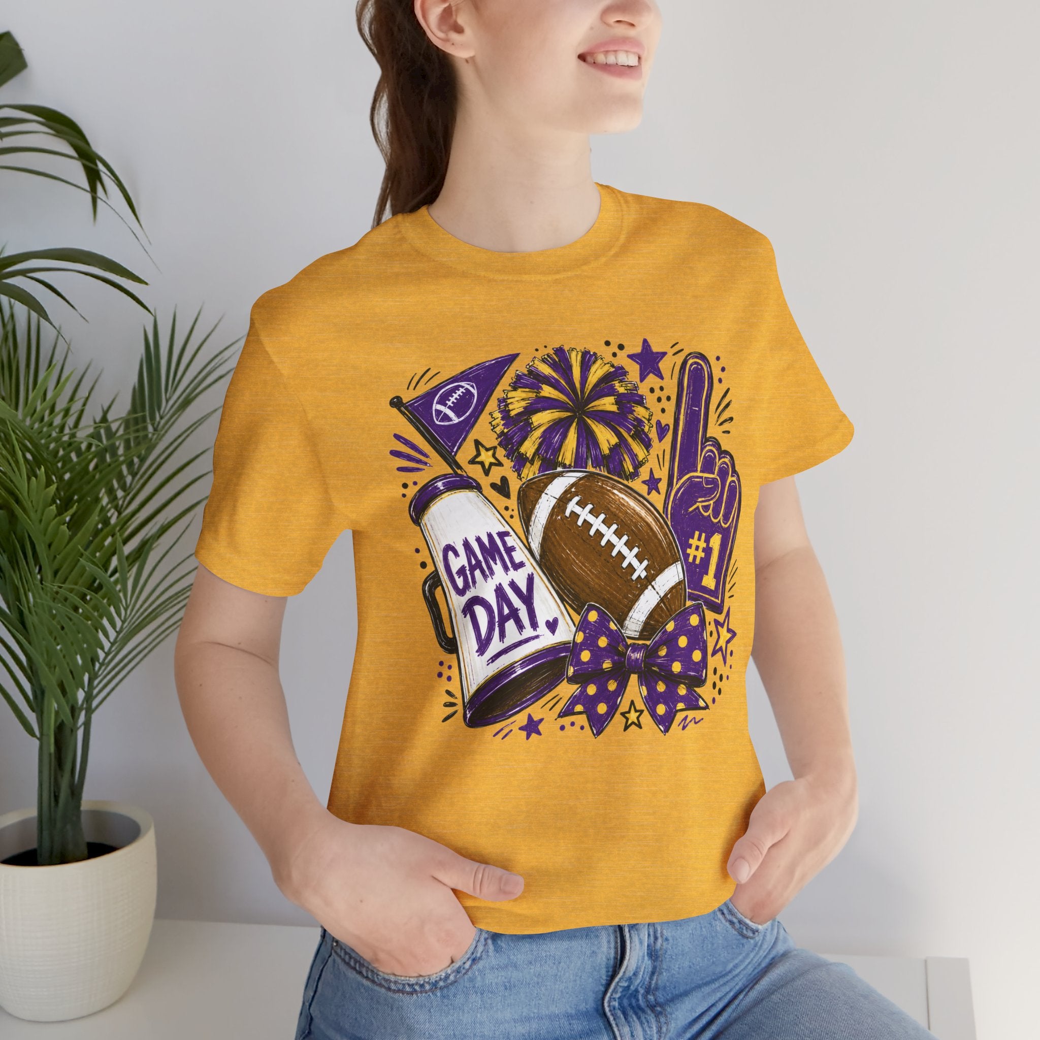 Game Day Football Tee — "Game Day" Tailgate Shirt with Foam Finger & Pom-Pom Graphic