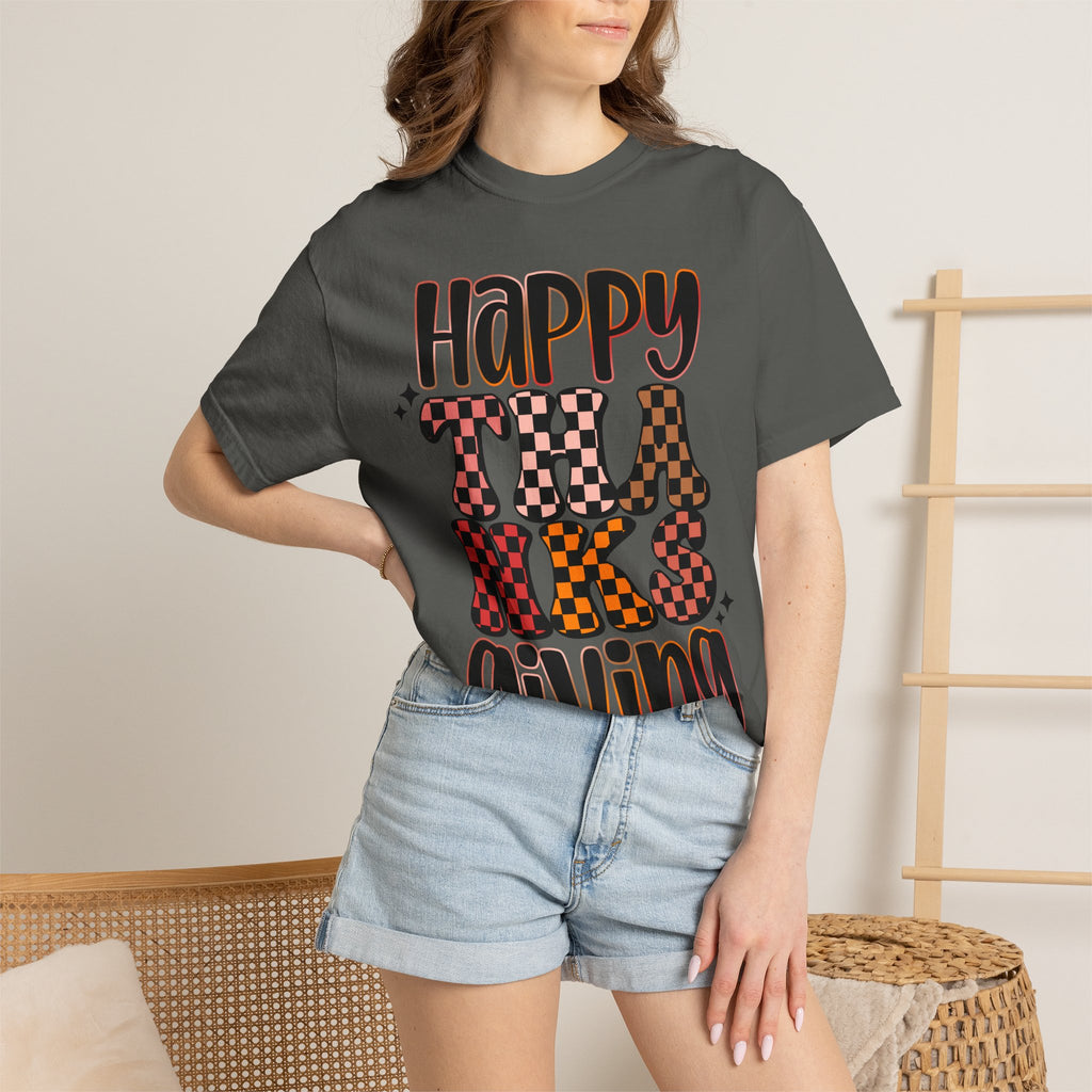 Happy Thanksgiving T-Shirt — Retro Plaid & Leopard Fall Tee