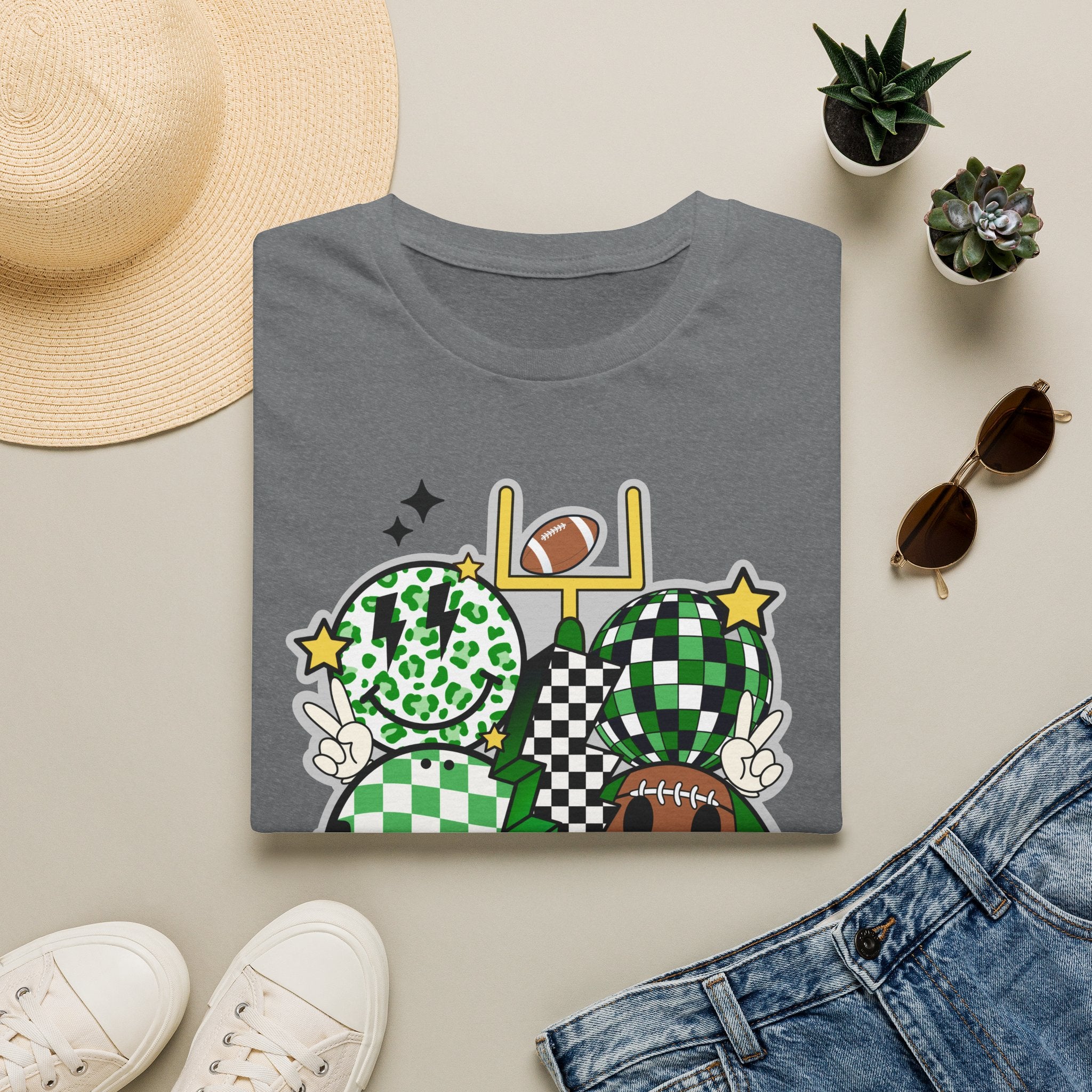Football Green Checker Crewneck T-Shirt — St. Patrick’s Game Day Graphic