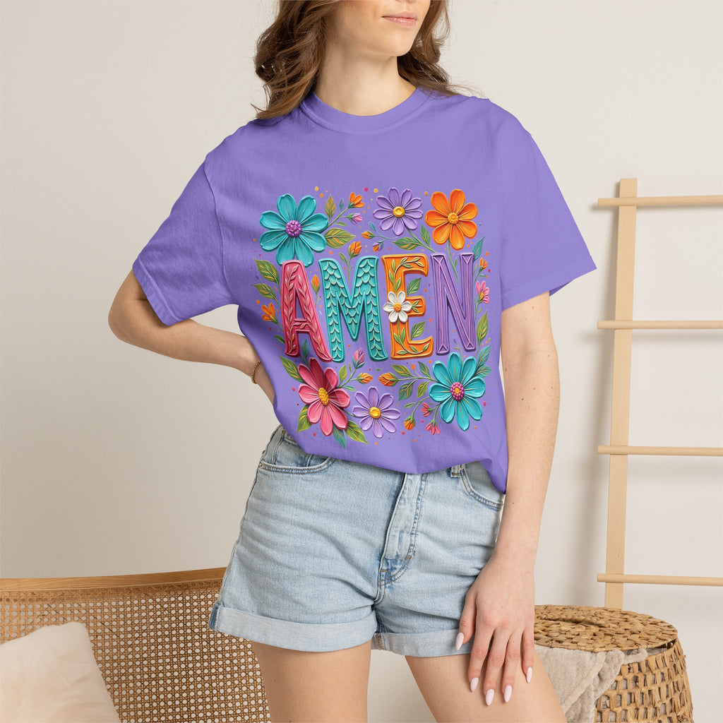 Amen Floral T-Shirt — Colorful Retro Flowers Graphic Tee