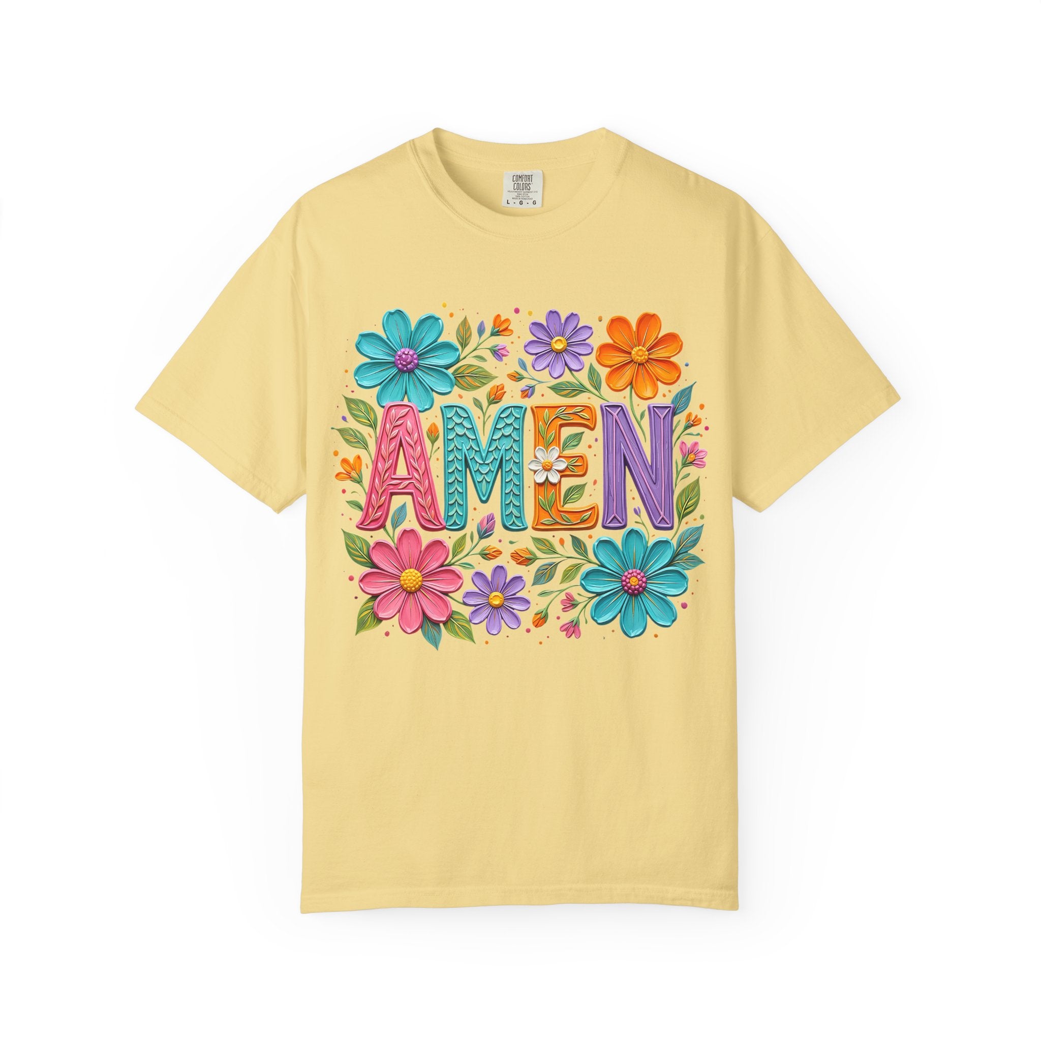 Amen Floral T-Shirt — Colorful Retro Flowers Graphic Tee