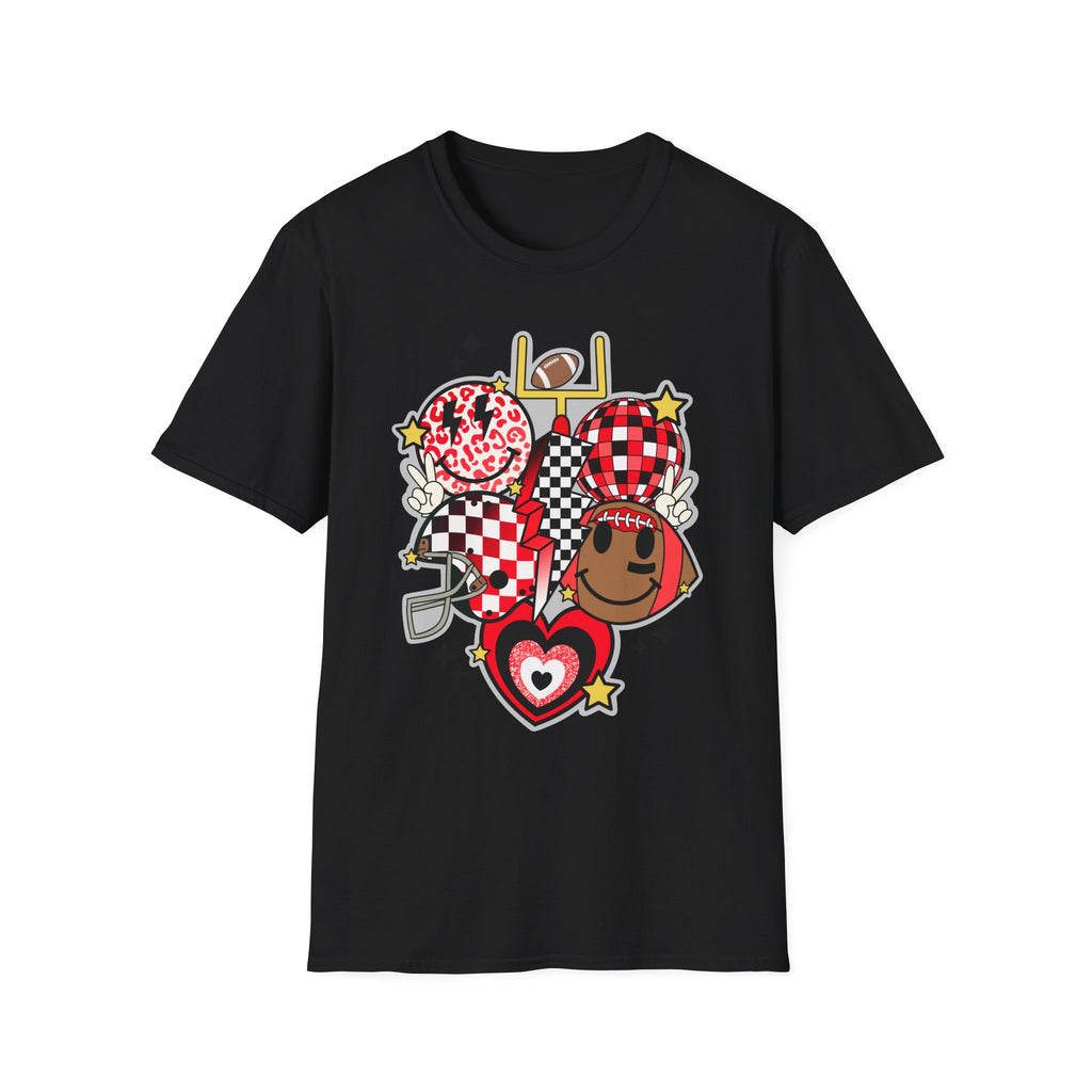 Football Love Graphic T-Shirt — Cute Checker & Heart Helmet Design