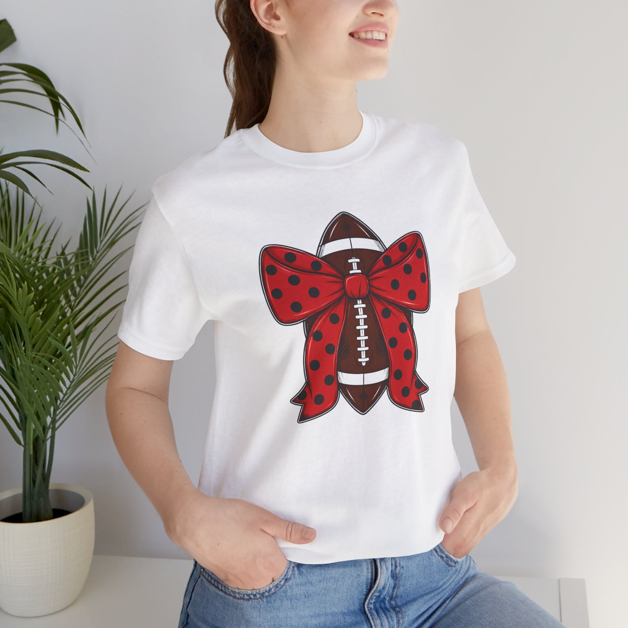 Football with Red Polka Dot Bow T‑Shirt