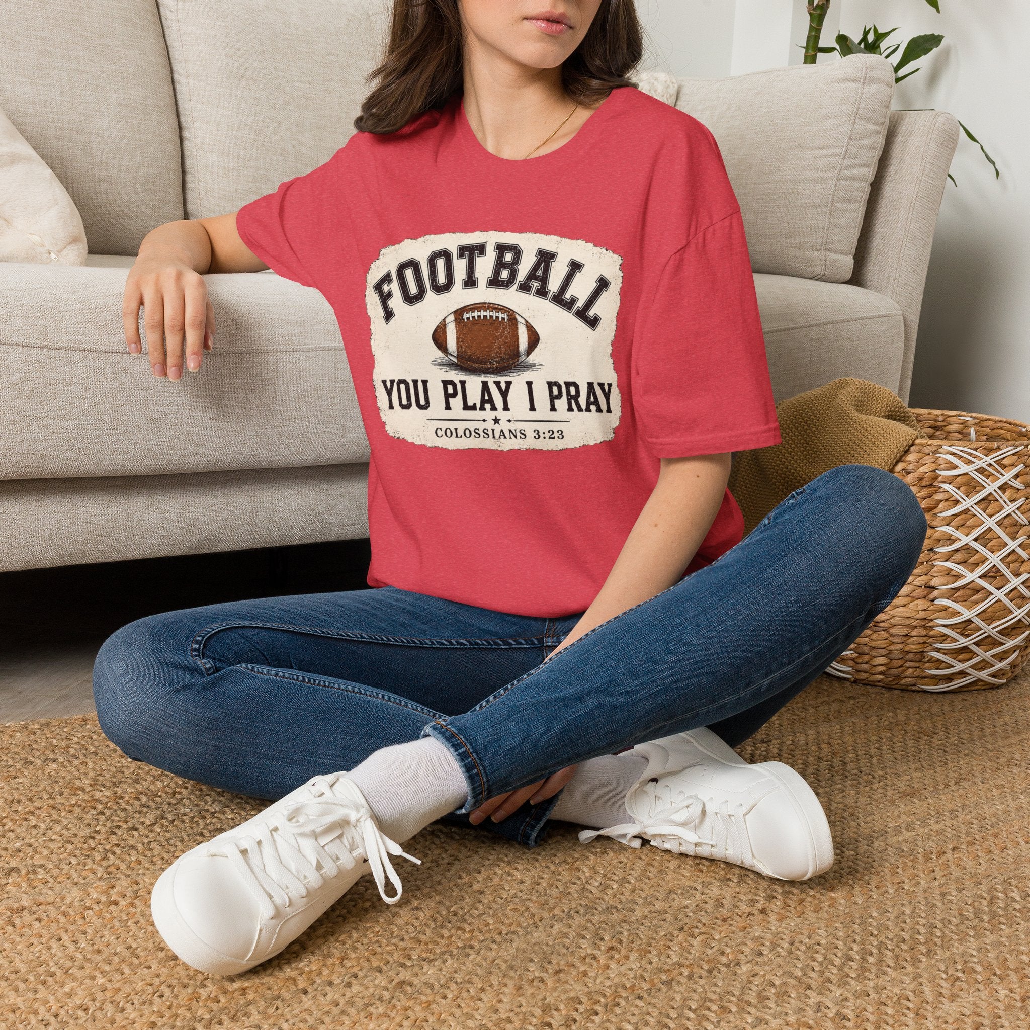 Football 'You Play I Pray' T-Shirt — Christian Sports Tee (Colossians 3:23)