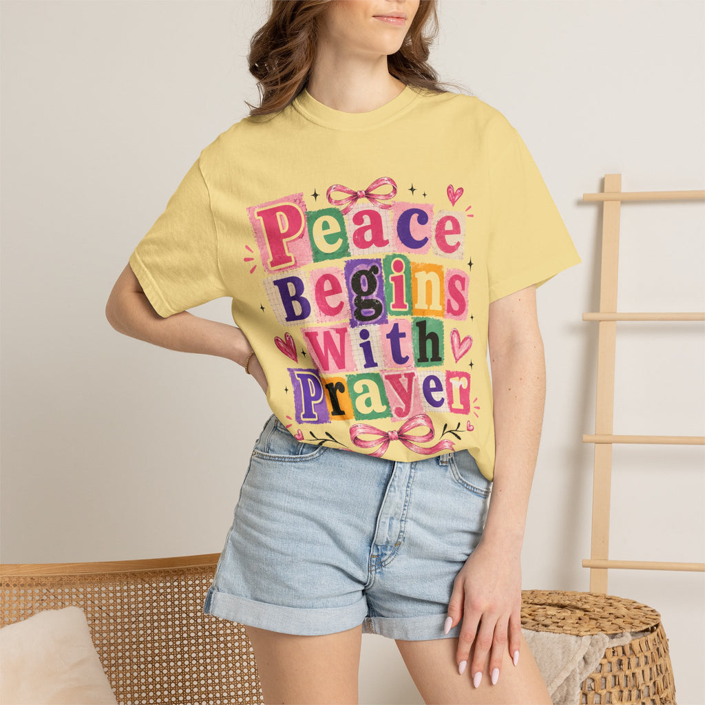 Peace Begins With Prayer T-Shirt — Inspirational Faith Graphic Tee