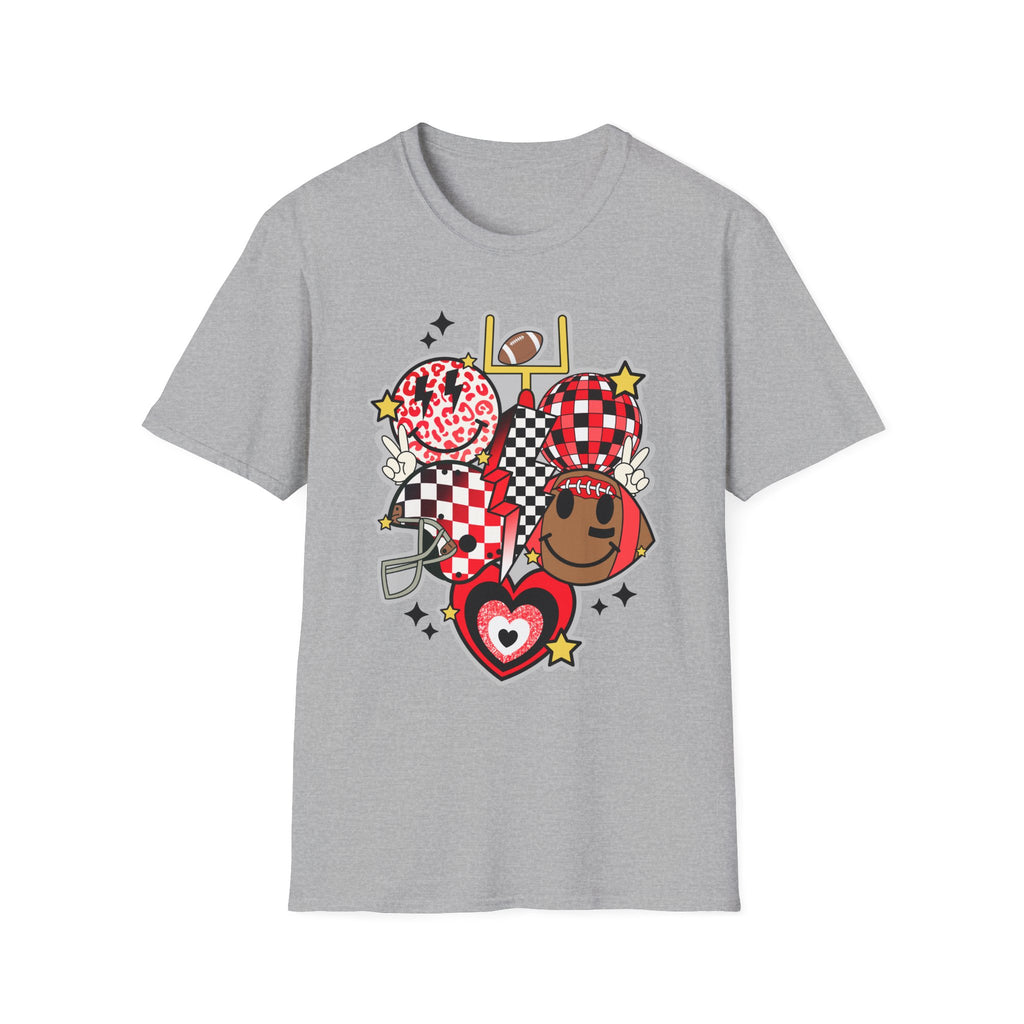 Football Love Graphic T-Shirt — Cute Checker & Heart Helmet Design