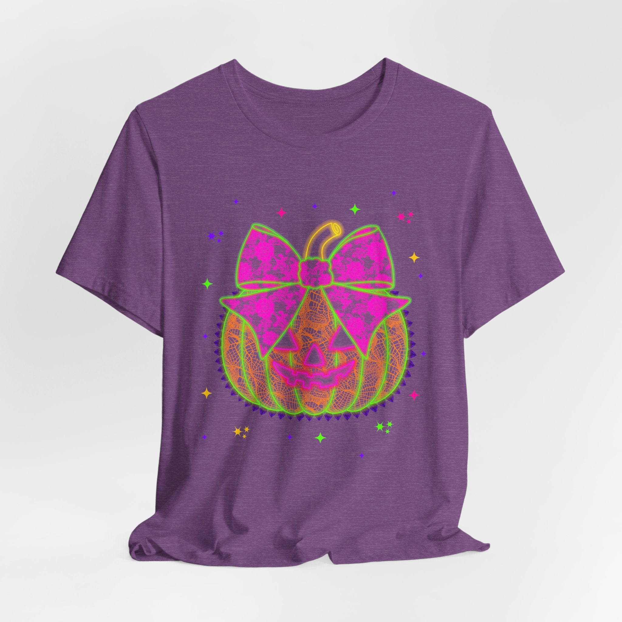 Neon Pumpkin Bow T-Shirt — Cute Glowing Halloween Jack-O'-Lantern Tee