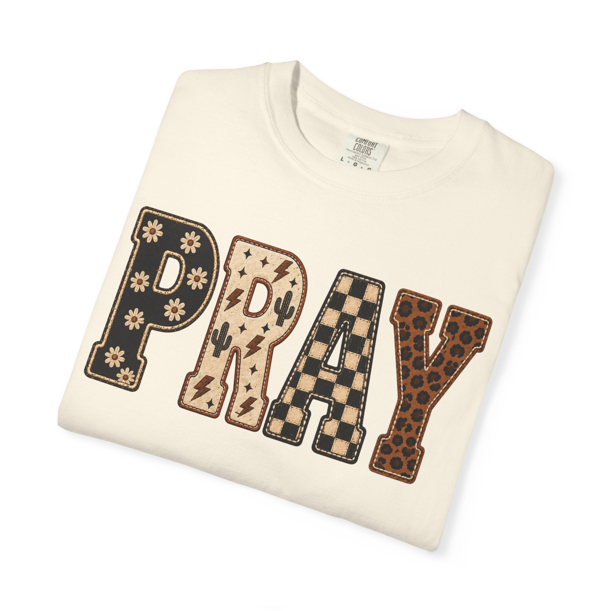 PRAY Graphic T-Shirt — Vintage Floral & Leopard Lettering