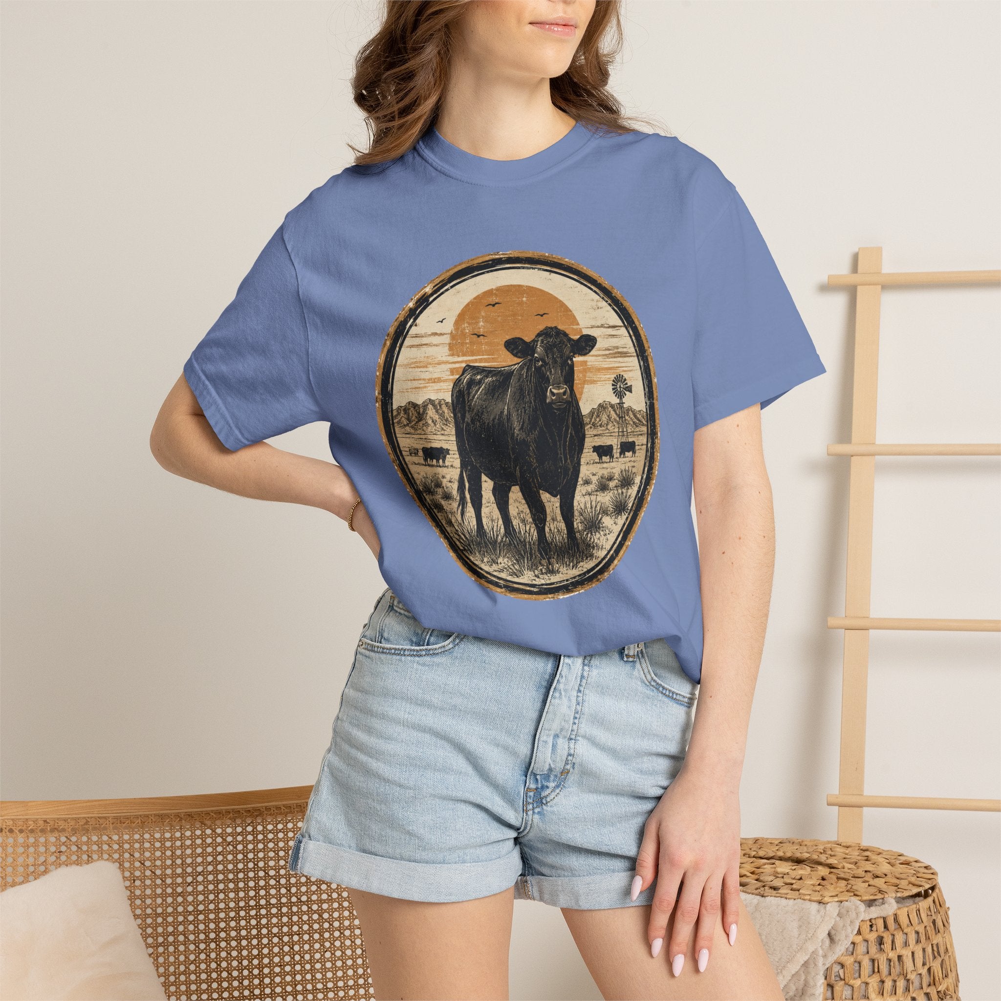 Cow Circle Sunset T-Shirt — Vintage Black Angus Ranch Tee