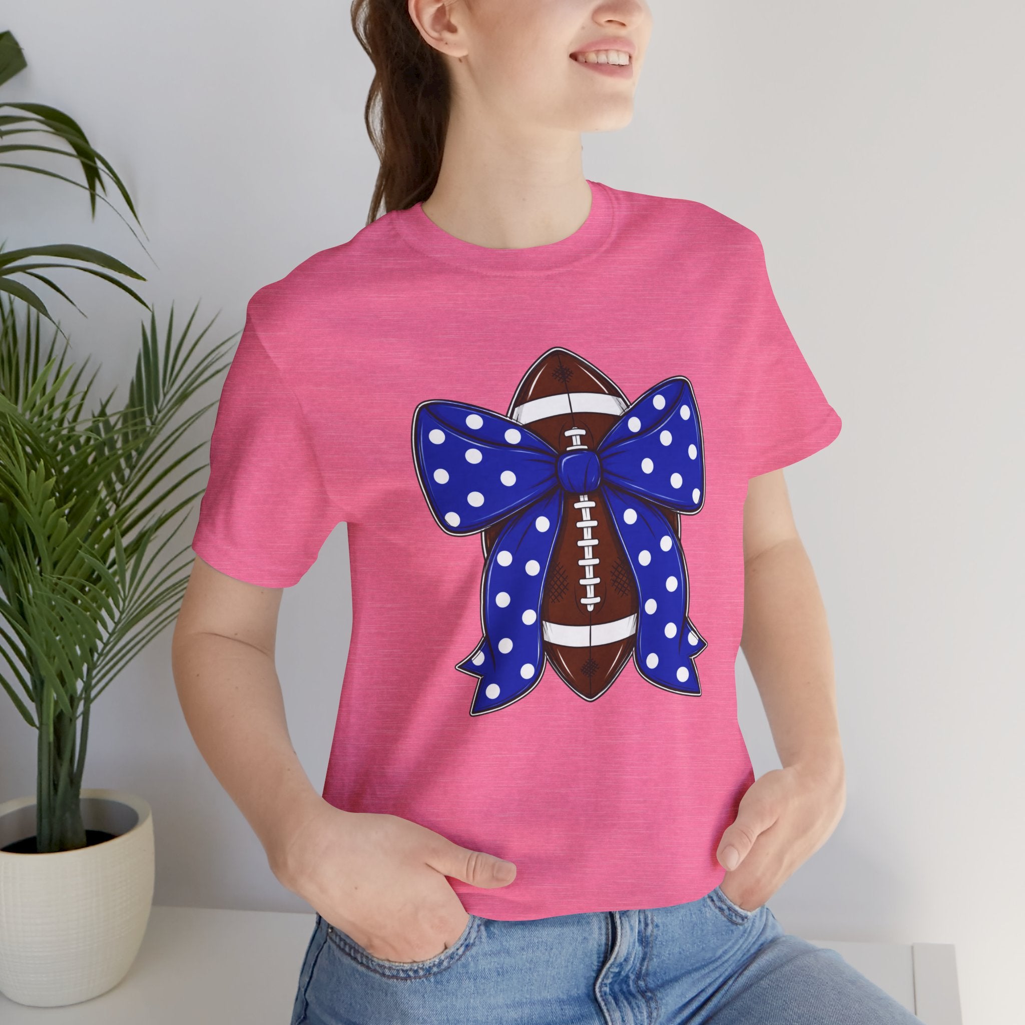 Football with Blue Polka Dot Bow T-Shirt