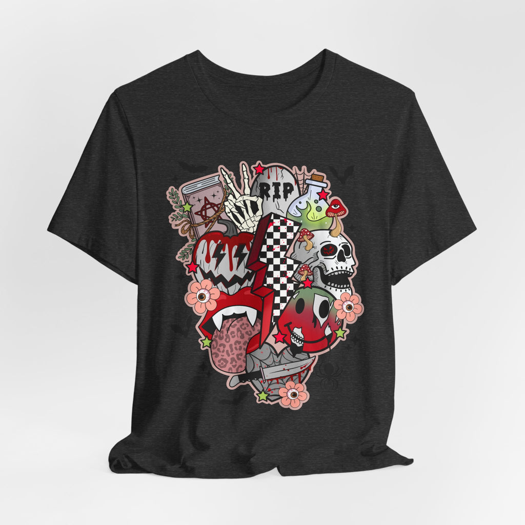 Skull & Joker Graphic Tee — Halloween Goth Punk Horror T-Shirt