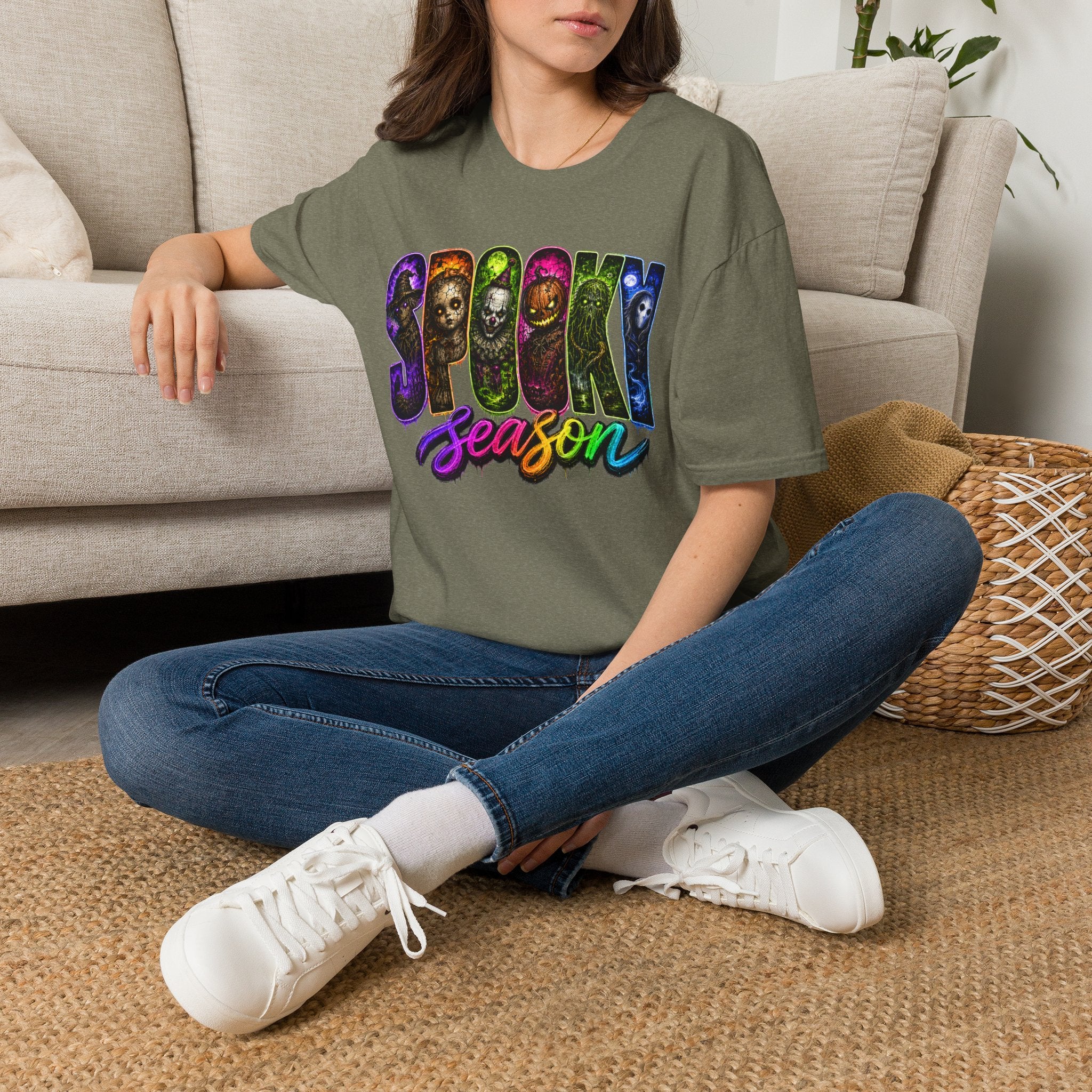Spooky Season Tee — Rainbow Horror Faces Halloween T-Shirt