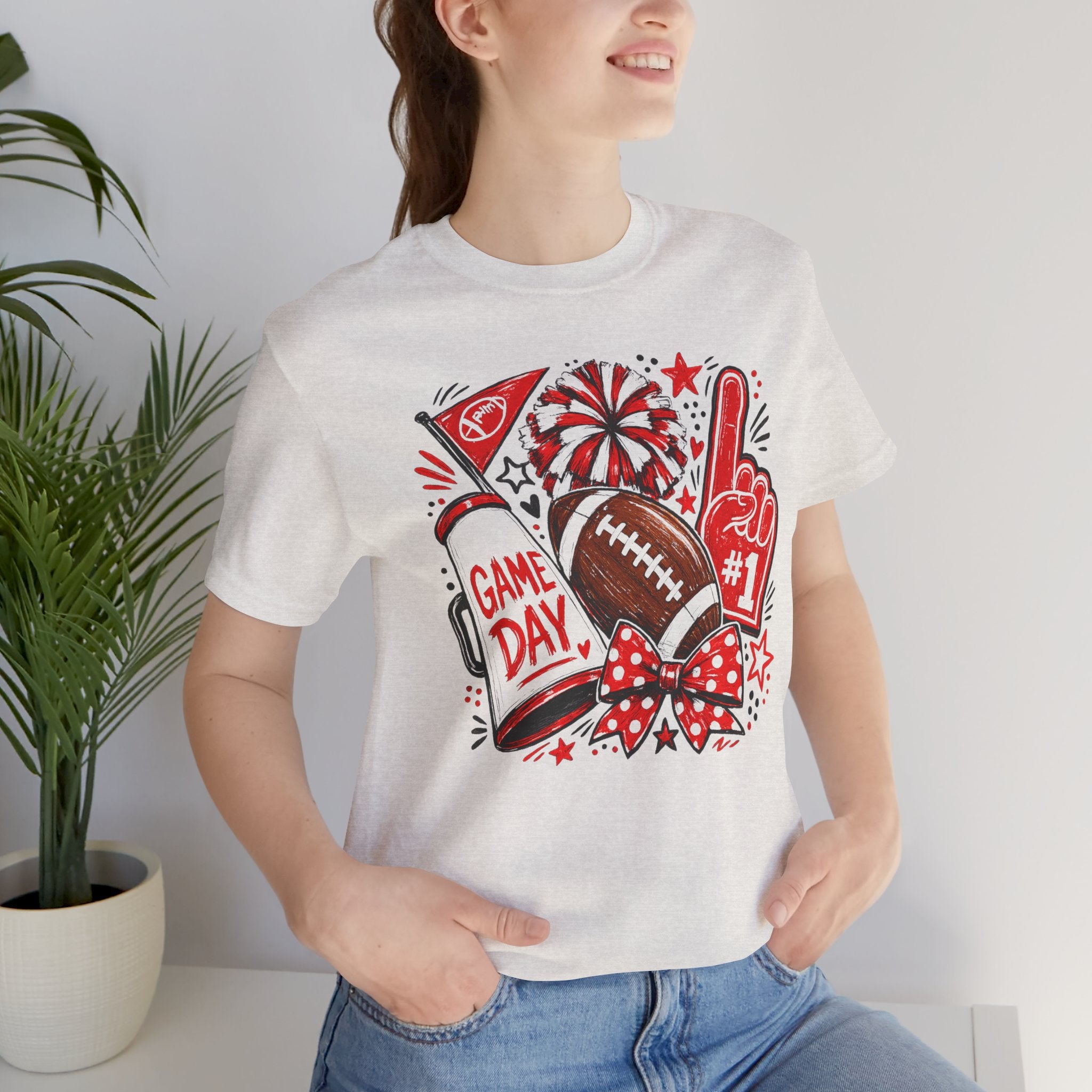 Game Day Football Tee — Red & White Fan Graphic T-Shirt