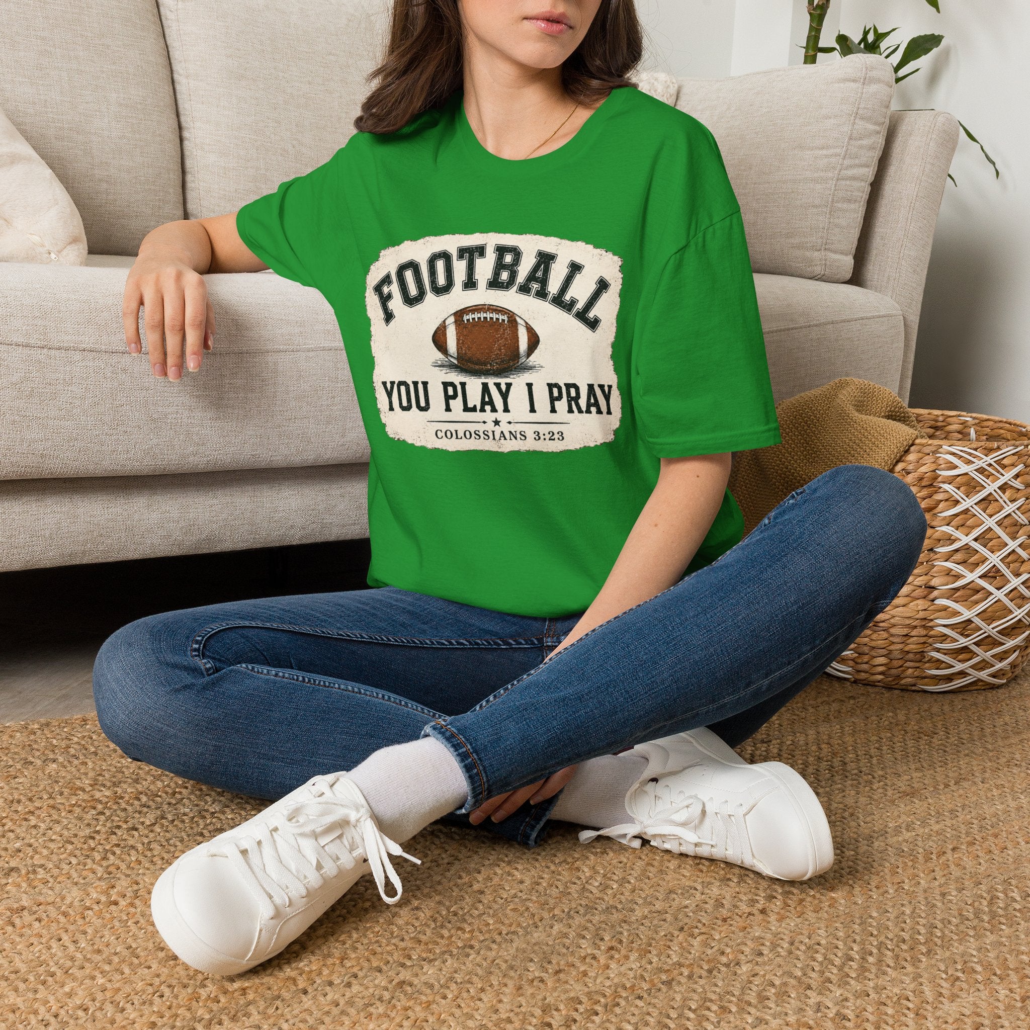 Football 'You Play I Pray' T-Shirt — Christian Sports Tee (Colossians 3:23)