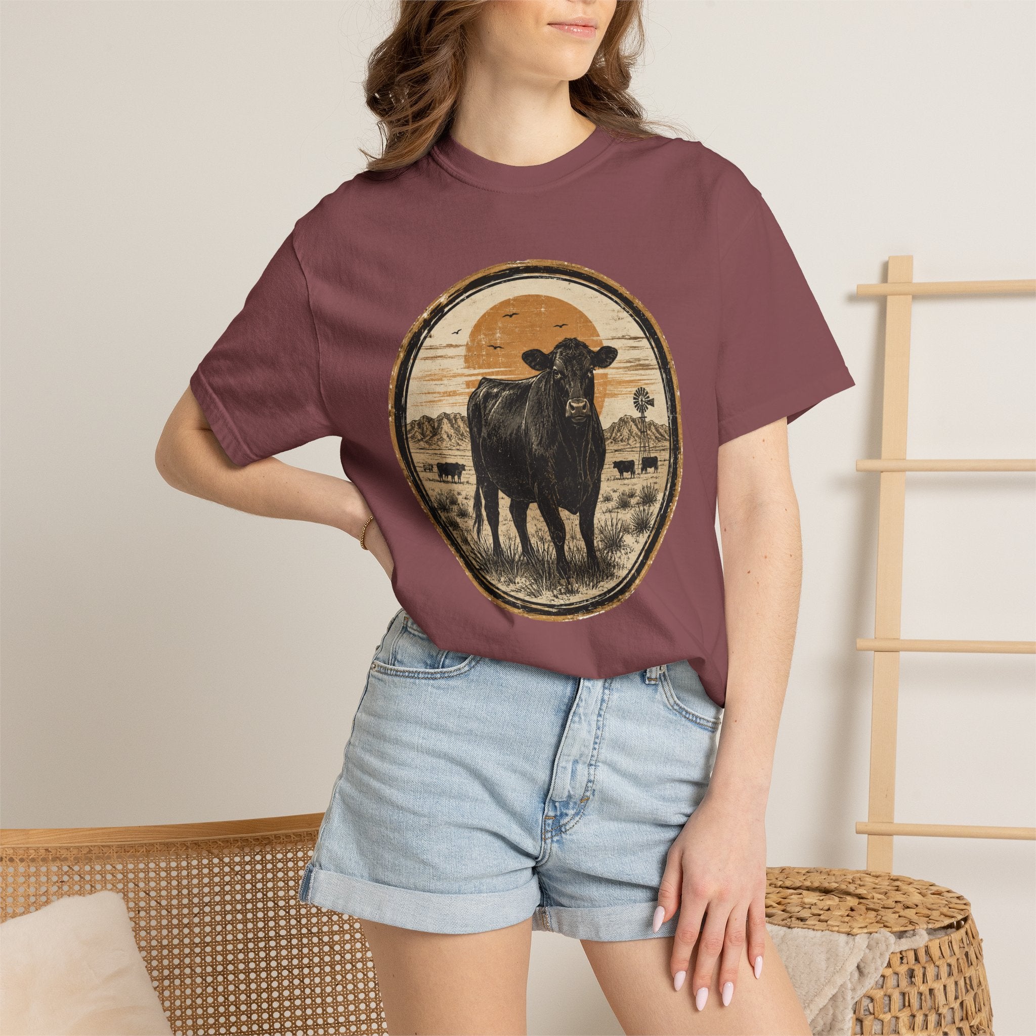 Cow Circle Sunset T-Shirt — Vintage Black Angus Ranch Tee