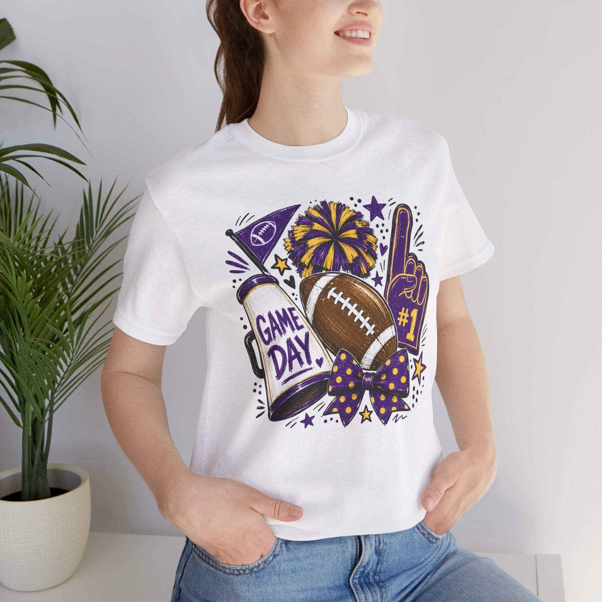 Game Day Football Tee — "Game Day" Tailgate Shirt with Foam Finger & Pom-Pom Graphic