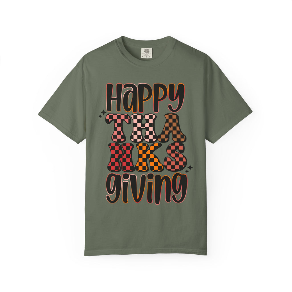 Happy Thanksgiving T-Shirt — Retro Plaid & Leopard Fall Tee