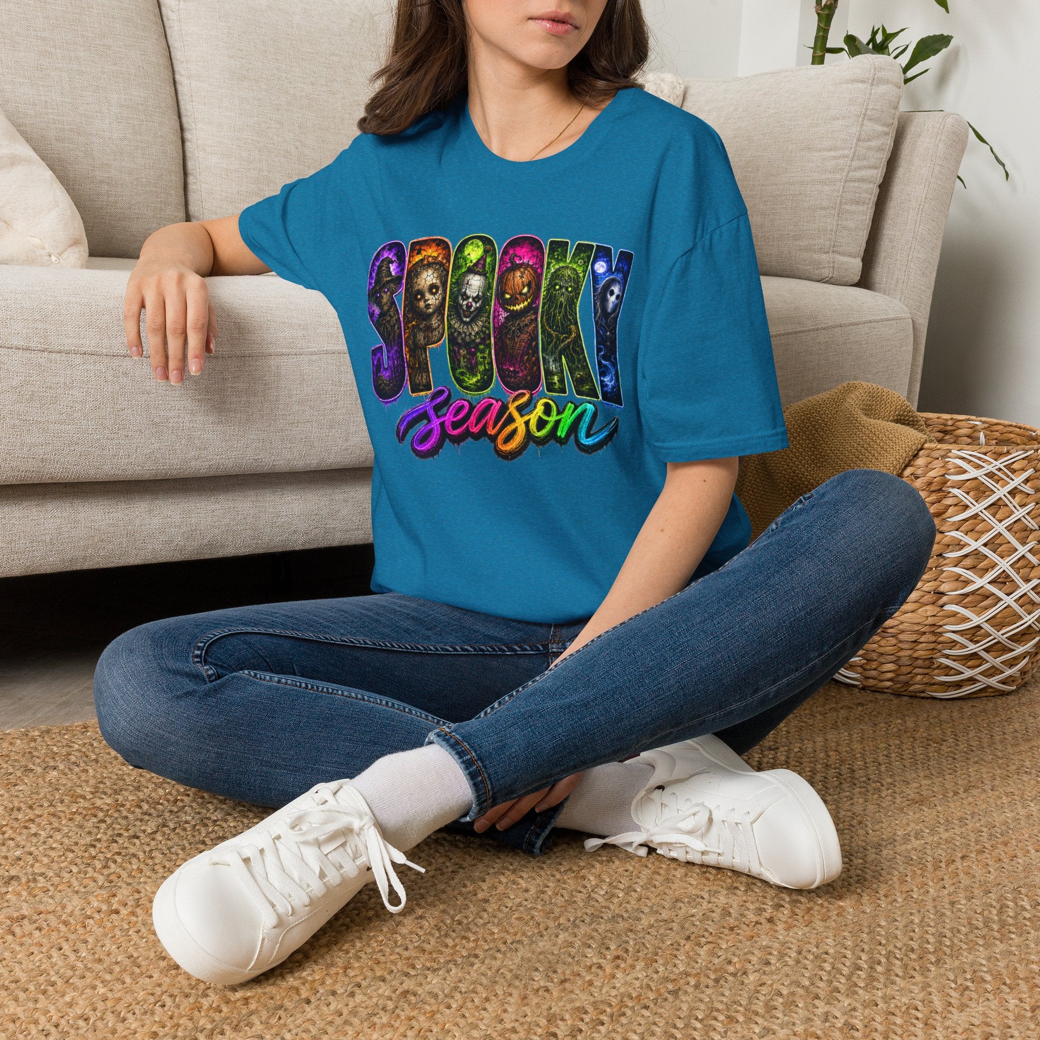 Spooky Season Tee — Rainbow Horror Faces Halloween T-Shirt