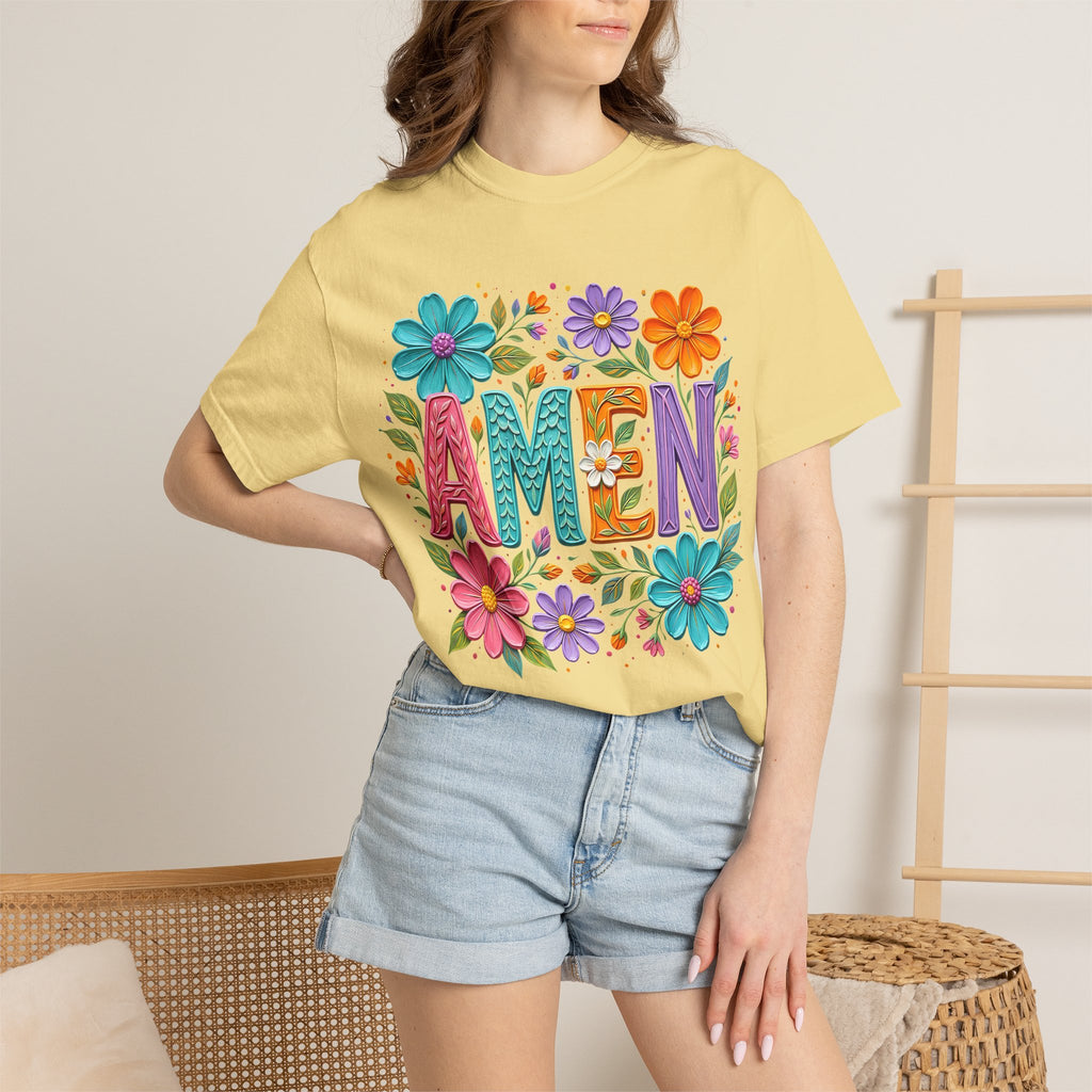 Amen Floral T-Shirt — Colorful Retro Flowers Graphic Tee