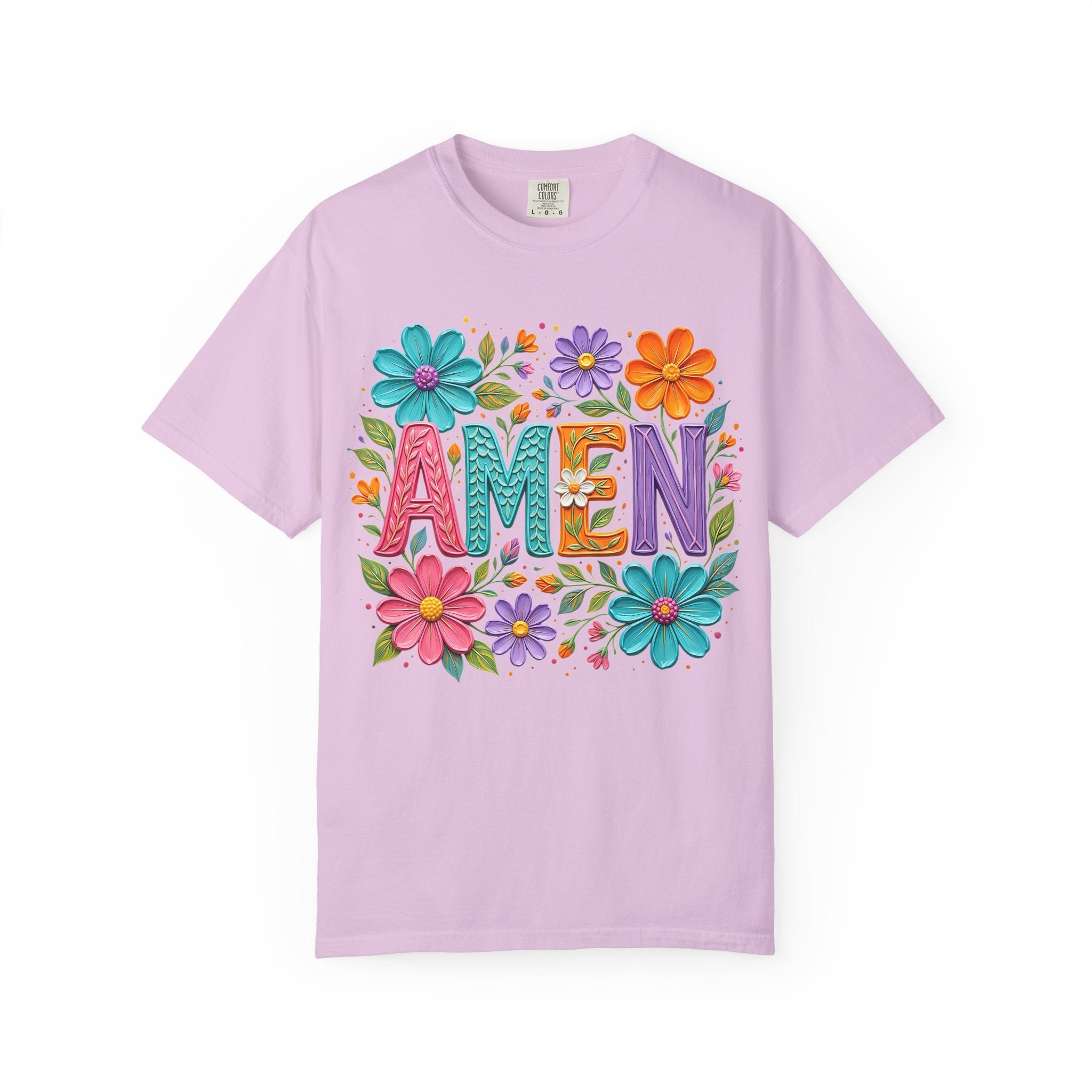 Amen Floral T-Shirt — Colorful Retro Flowers Graphic Tee