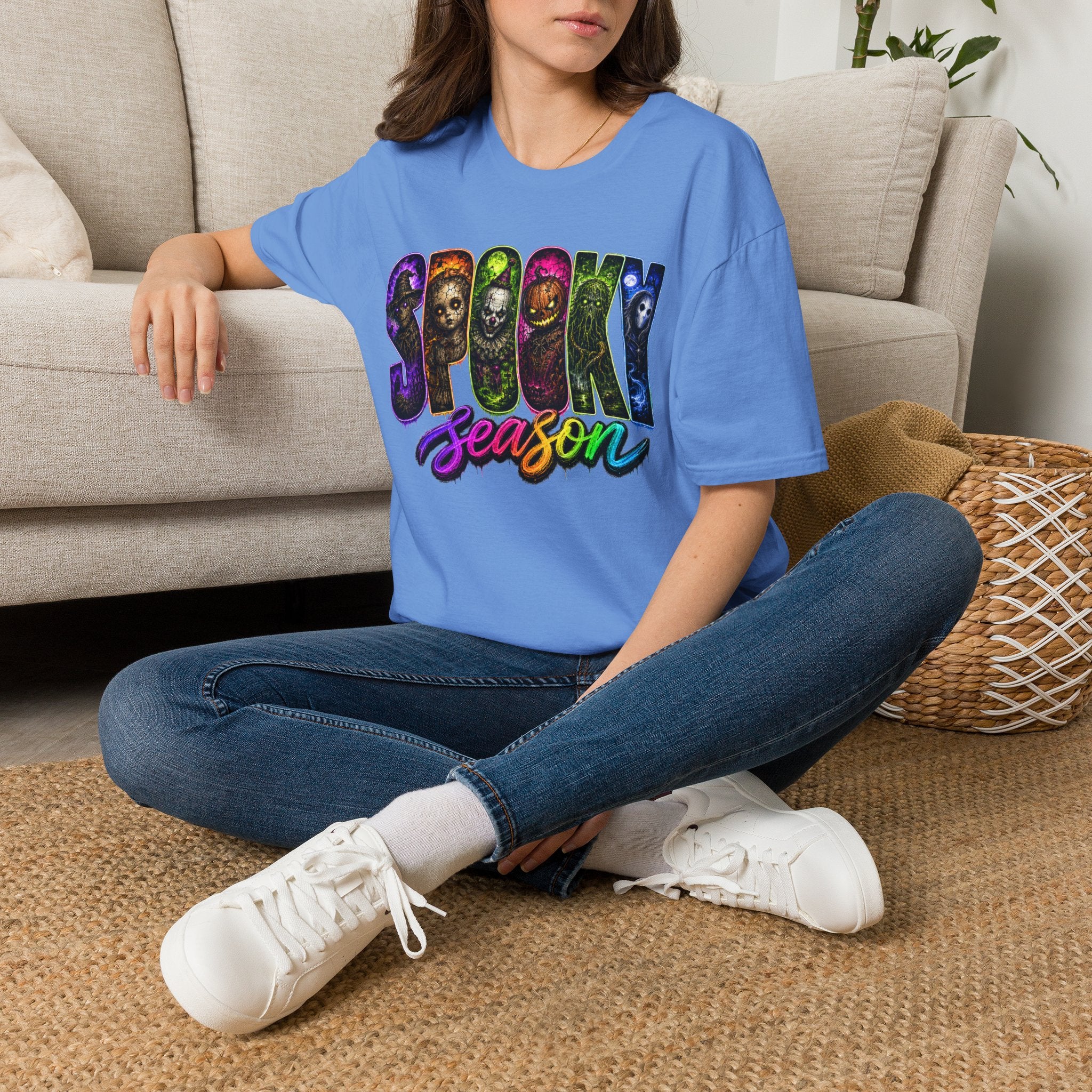 Spooky Season Tee — Rainbow Horror Faces Halloween T-Shirt