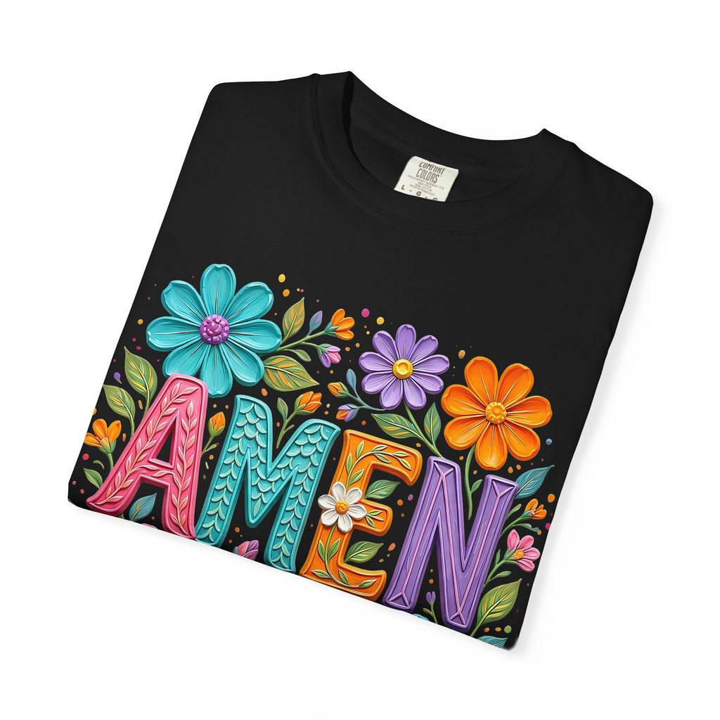 Amen Floral T-Shirt — Colorful Retro Flowers Graphic Tee