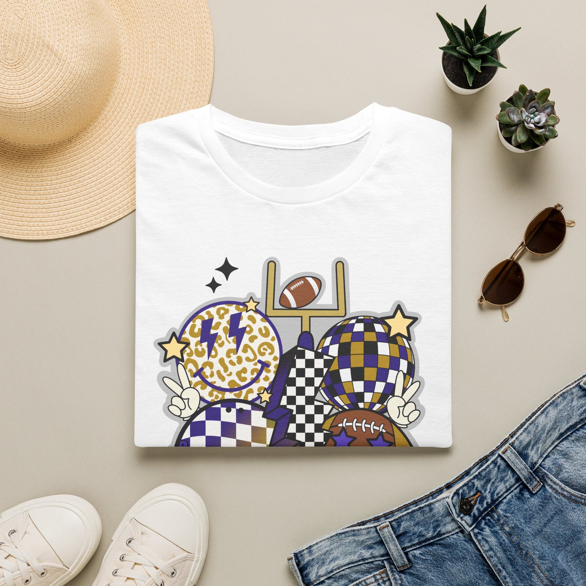 Football Spirit Graphic T-Shirt — Checker & Leopard Team Design