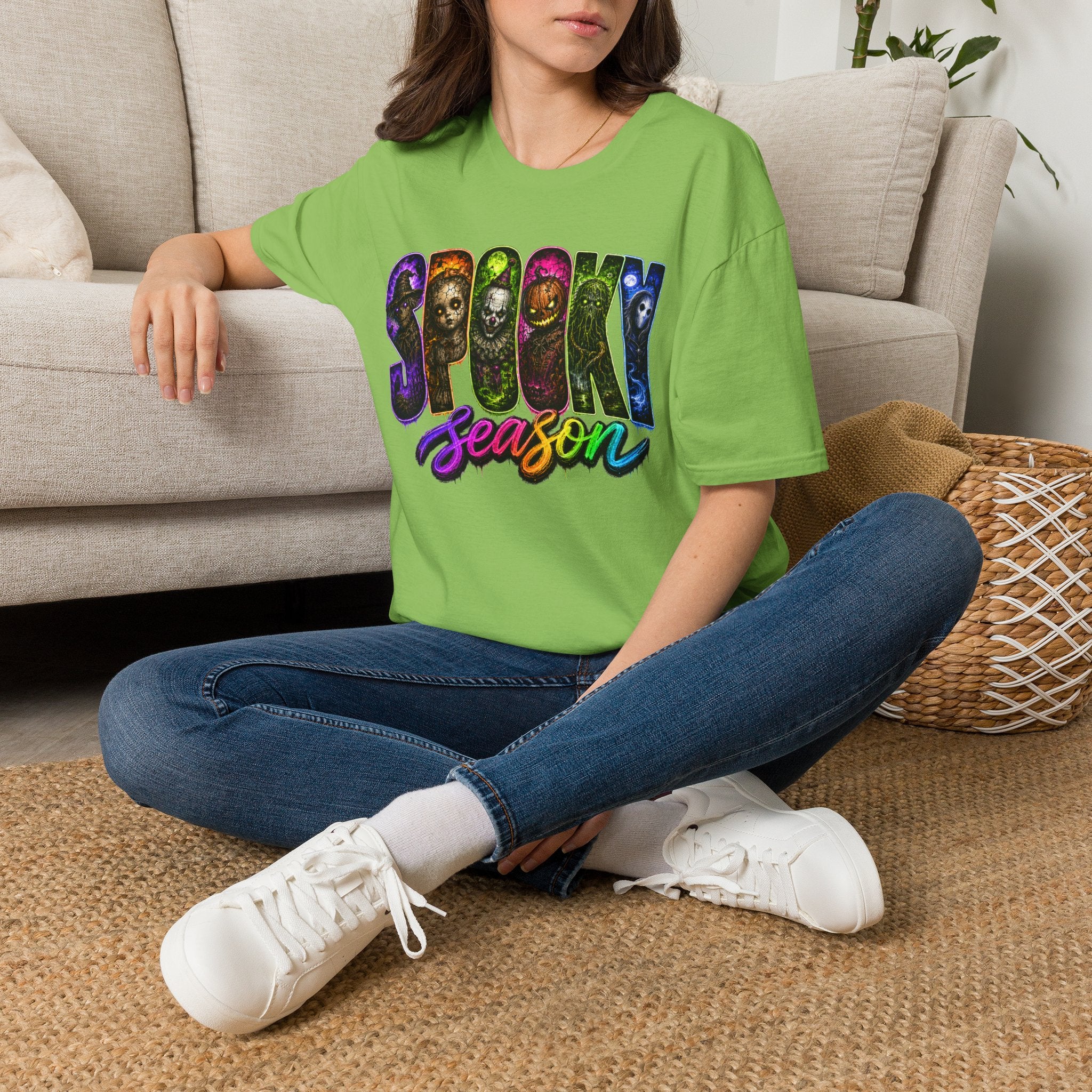 Spooky Season Tee — Rainbow Horror Faces Halloween T-Shirt