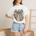 Leopard Pumpkin Tee with Black & White Check Bow — Fall Graphic T-Shirt