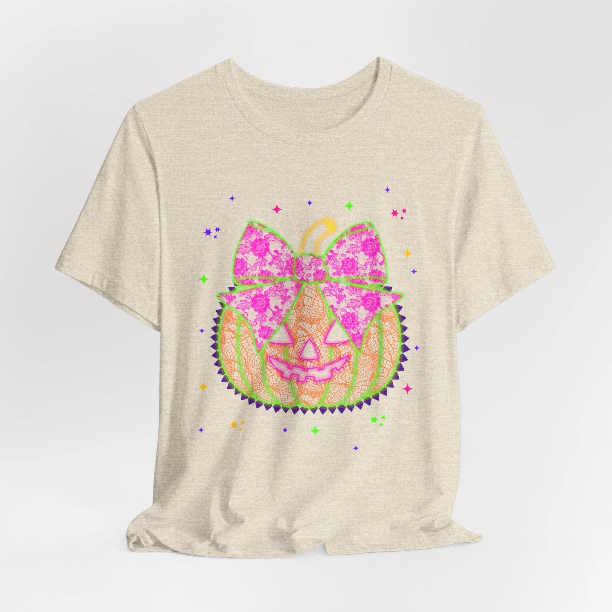 Neon Pumpkin Bow T-Shirt — Cute Glowing Halloween Jack-O'-Lantern Tee