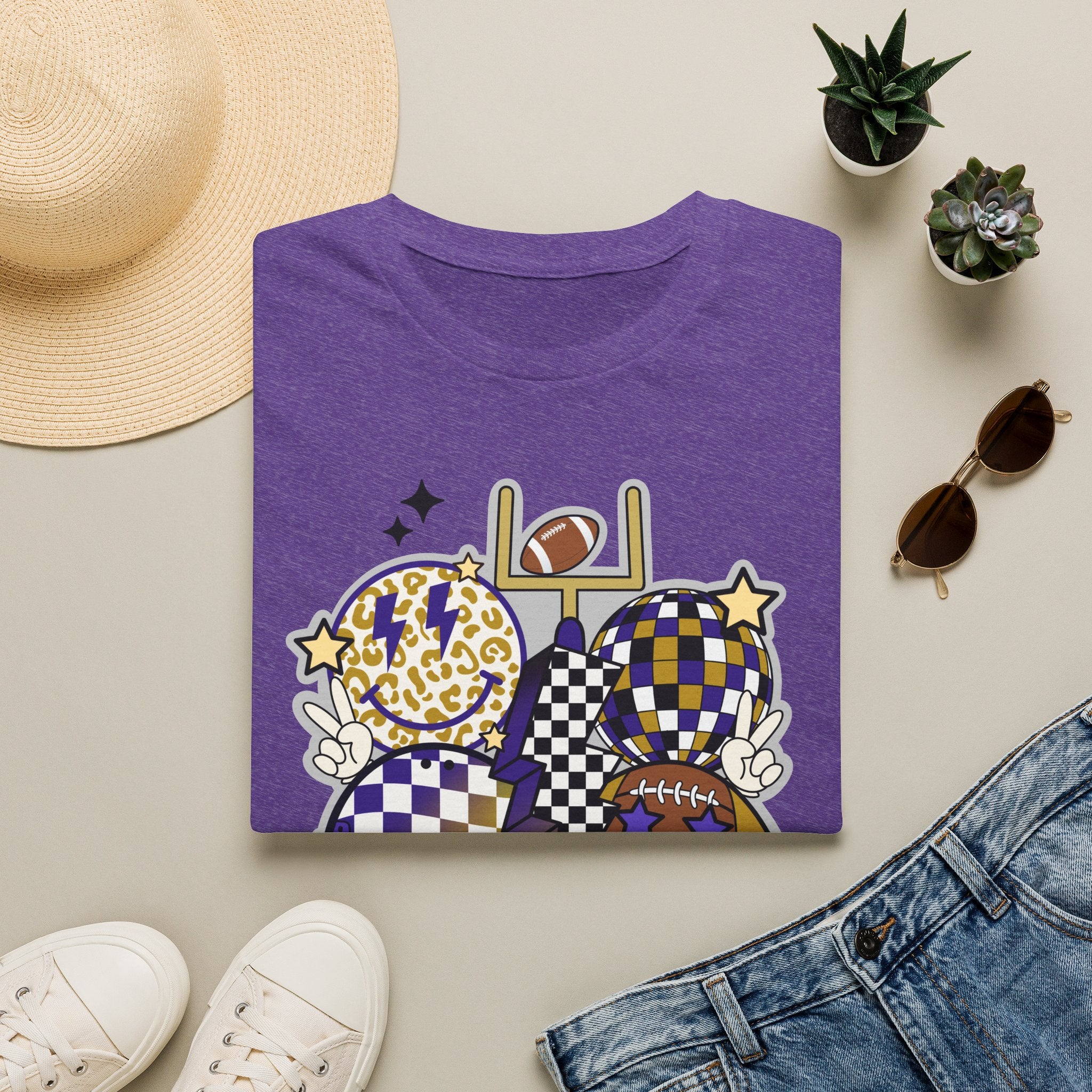 Football Spirit Graphic T-Shirt — Checker & Leopard Team Design