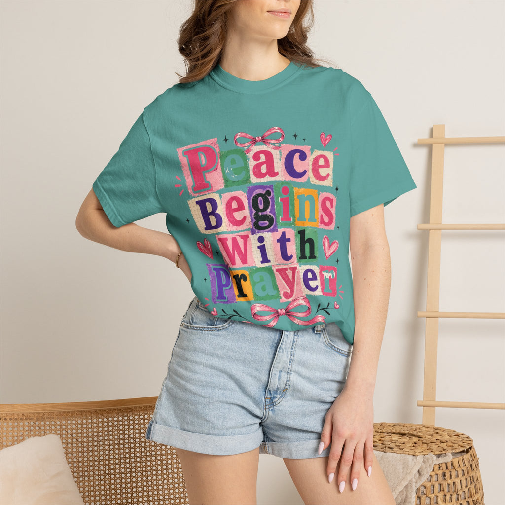 Peace Begins With Prayer T-Shirt — Inspirational Faith Graphic Tee