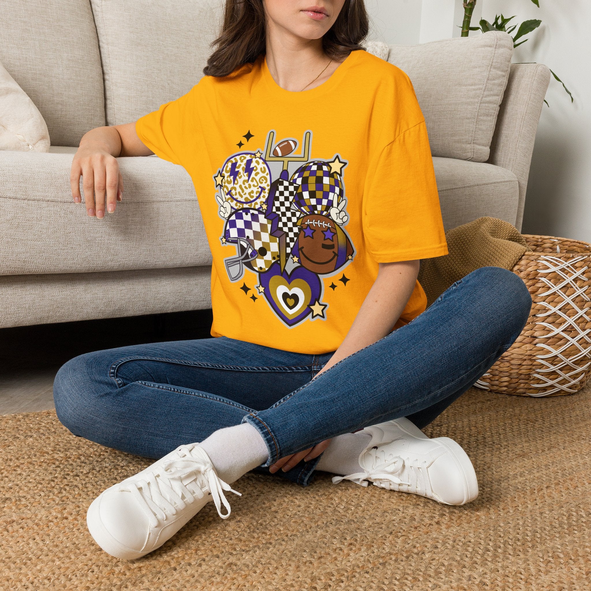 Football Spirit Graphic T-Shirt — Checker & Leopard Team Design