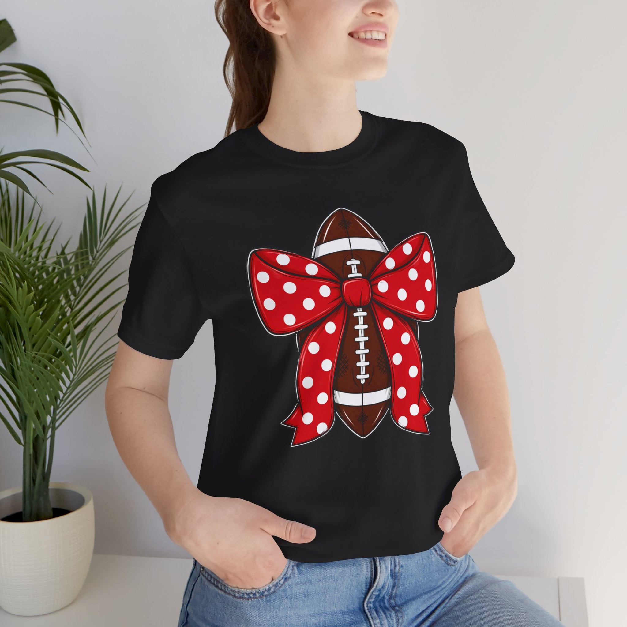 Football with Red Polka Dot Bow Tee