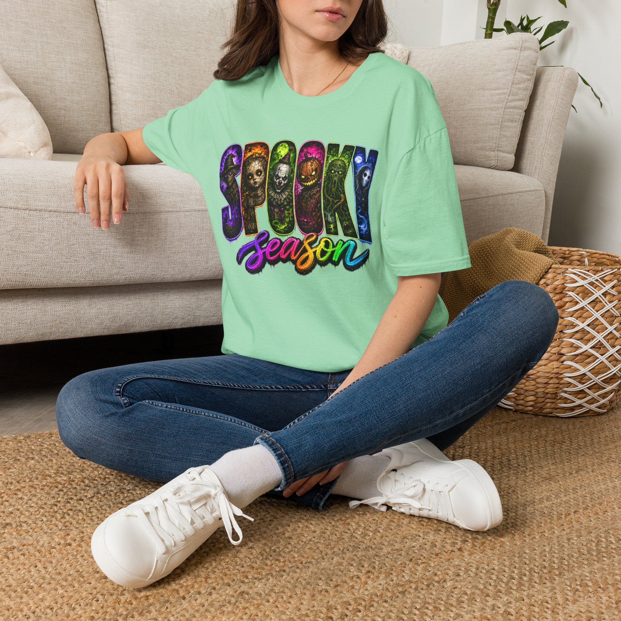 Spooky Season Tee — Rainbow Horror Faces Halloween T-Shirt