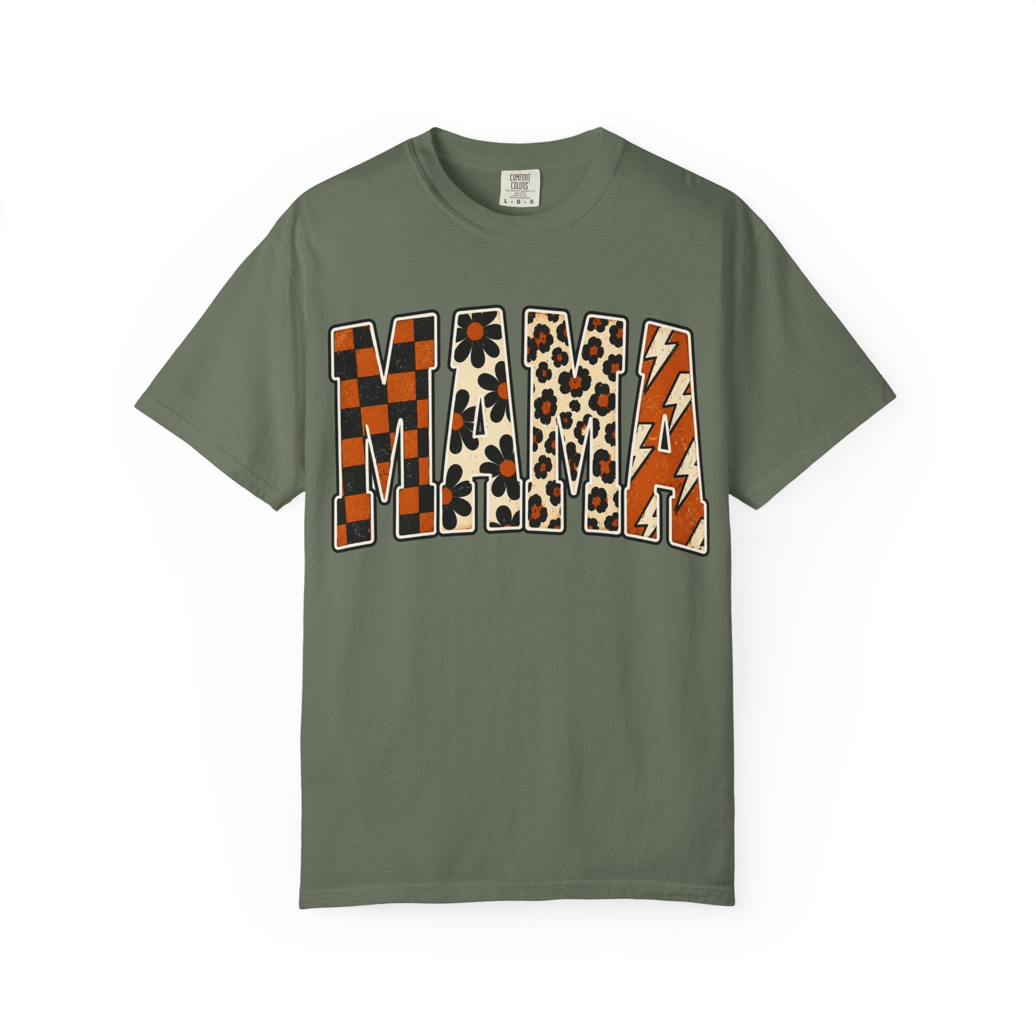Mama Graphic T-Shirt — Retro Plaid, Leopard & Lightning Lettering