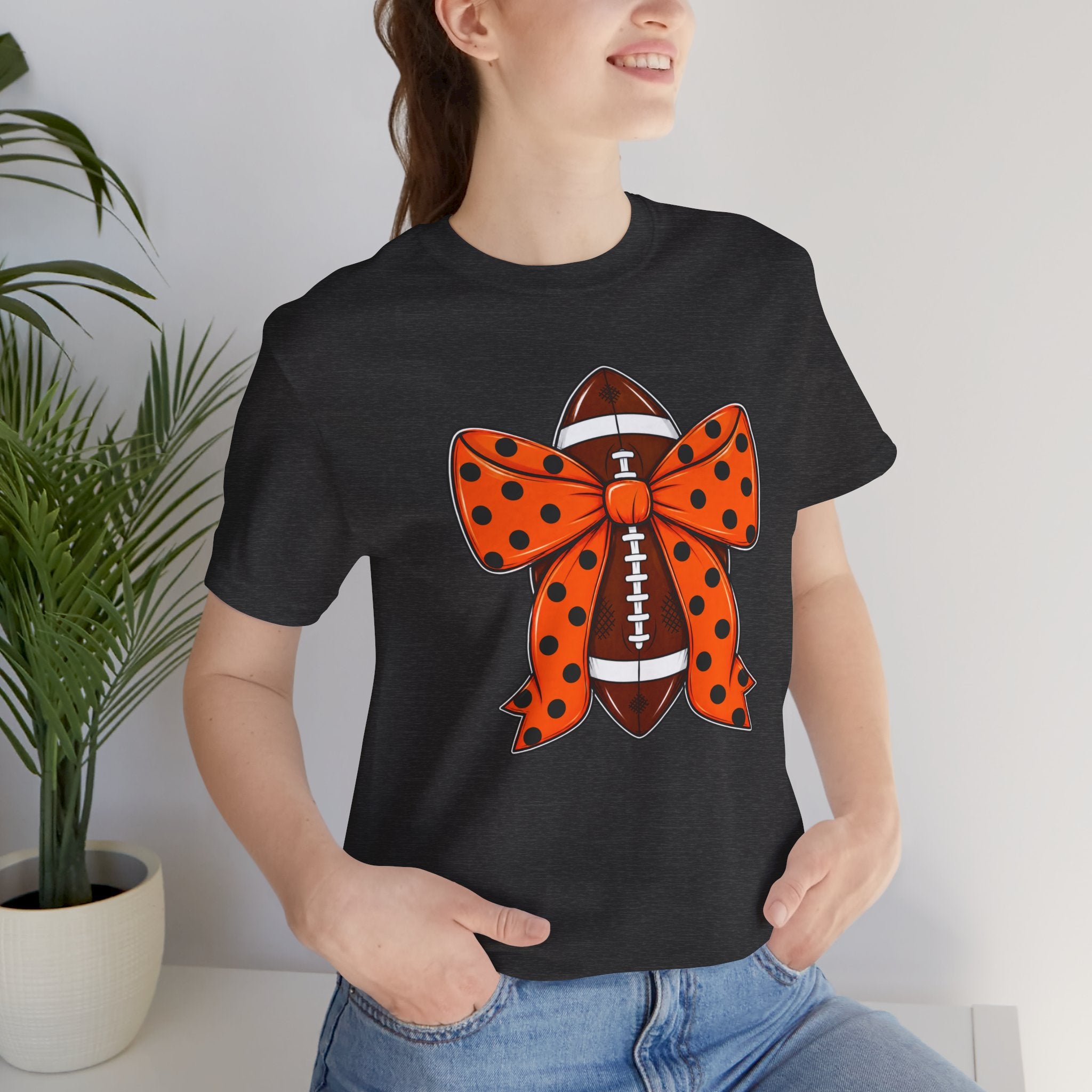 Football Bow Tee – Polka Dot Orange Ribbon Football Shirt