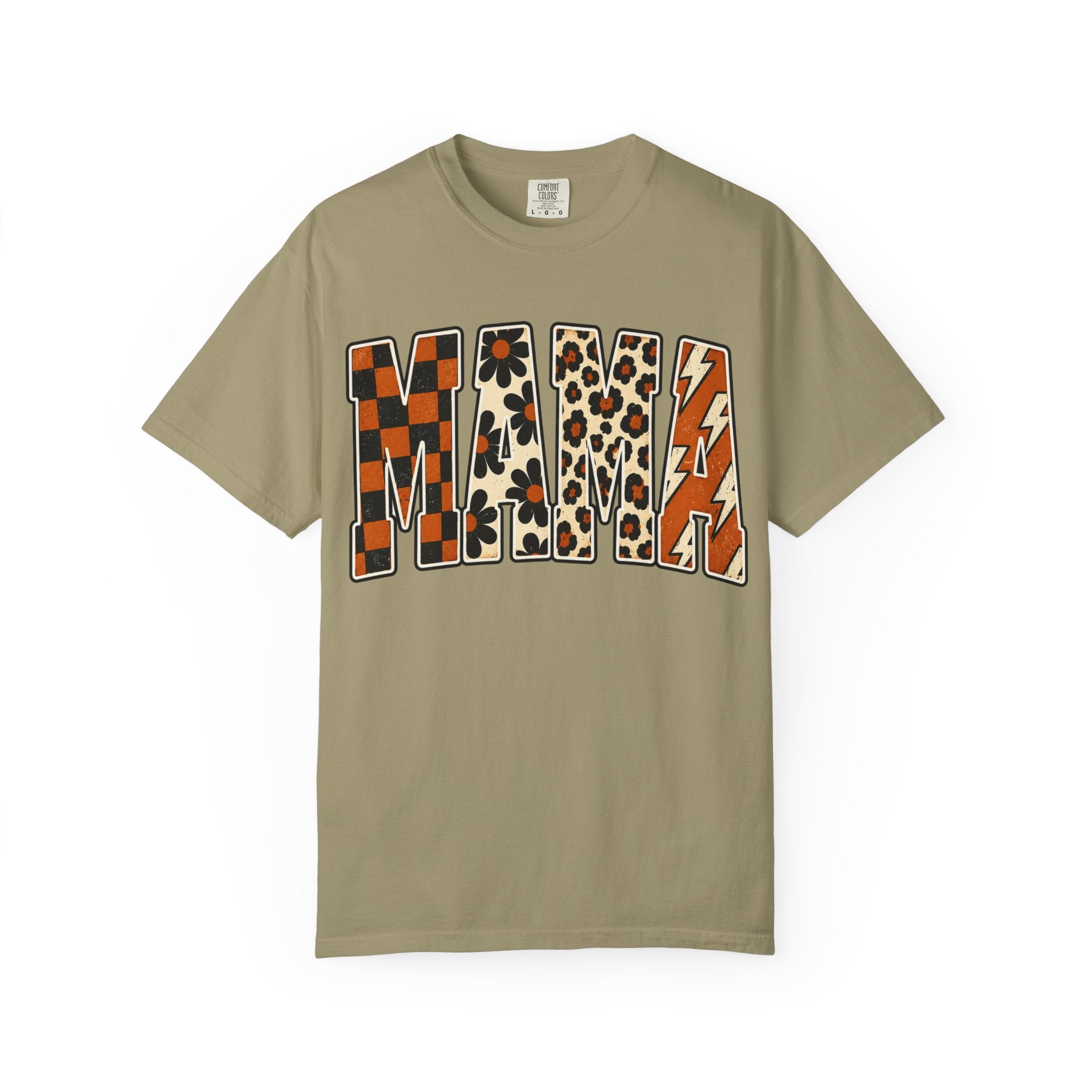 Mama Graphic T-Shirt — Retro Plaid, Leopard & Lightning Lettering