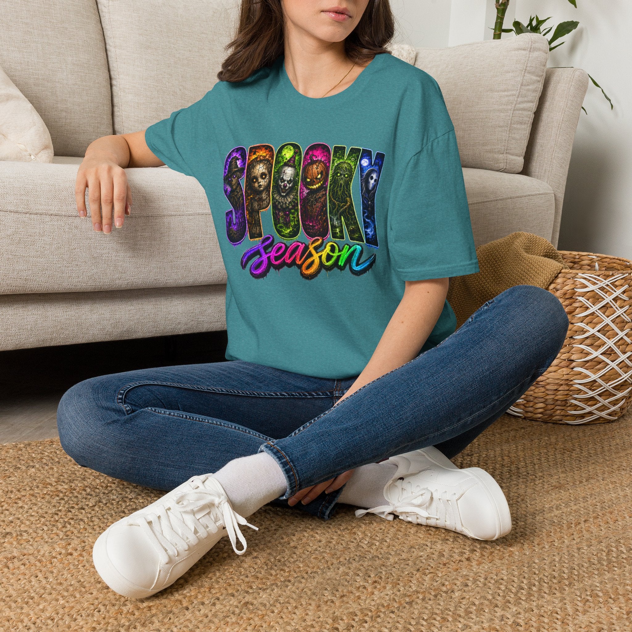 Spooky Season Tee — Rainbow Horror Faces Halloween T-Shirt