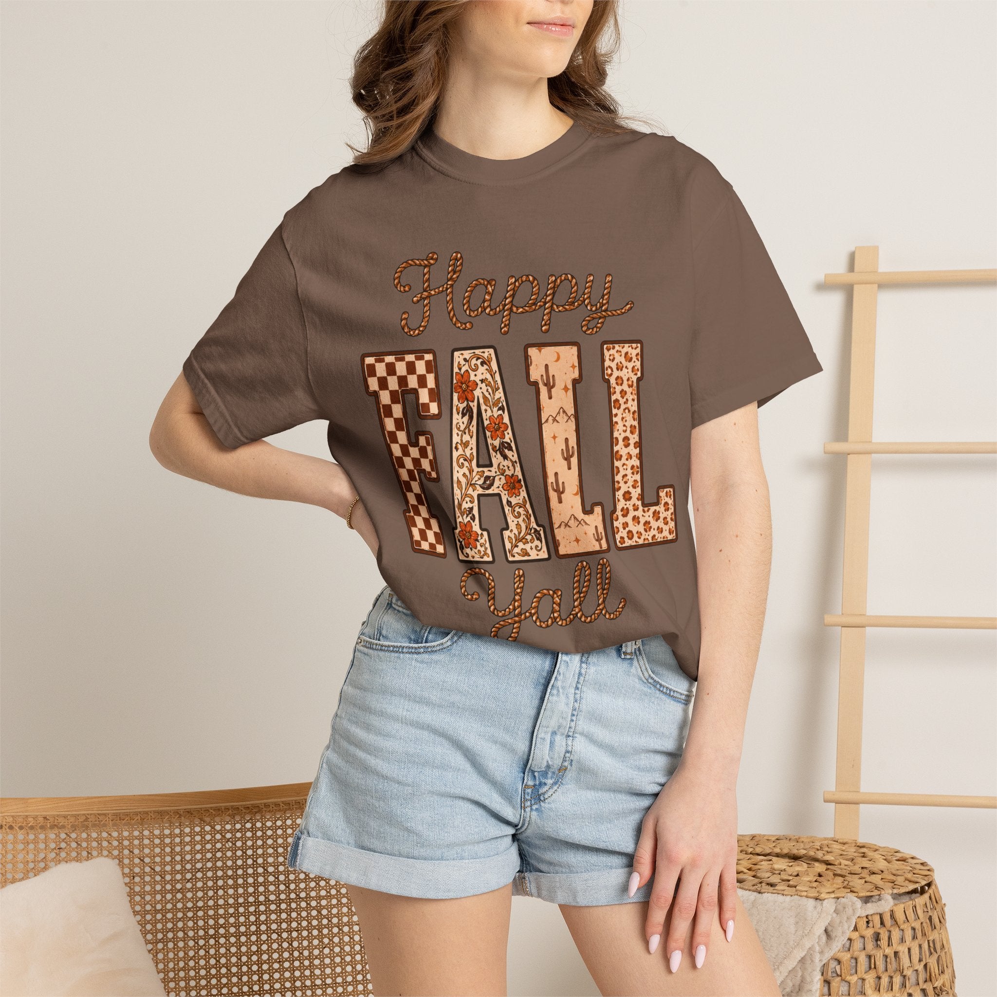 Happy Fall Y'all T-Shirt — Autumn Plaid & Florals Tee