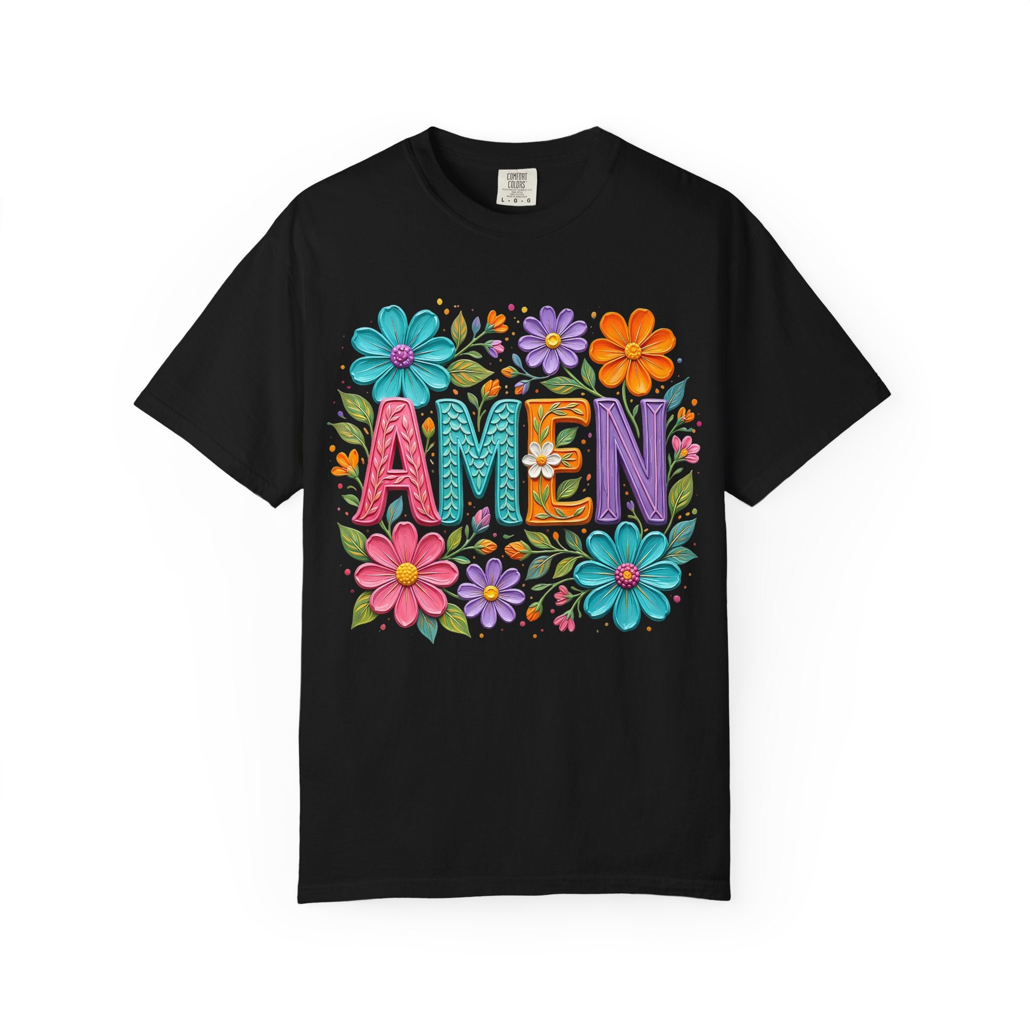 Amen Floral T-Shirt — Colorful Retro Flowers Graphic Tee