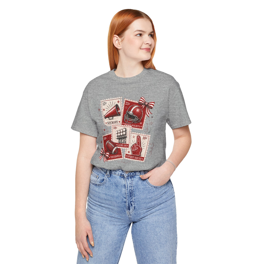 Football Stamps Vintage Graphic Tee — Kickoff, Touchdown & Game Day Icons