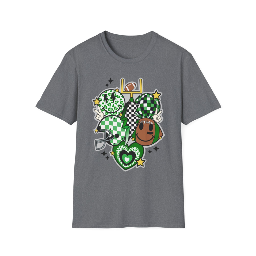 Football Green Checker Crewneck T-Shirt — St. Patrick’s Game Day Graphic