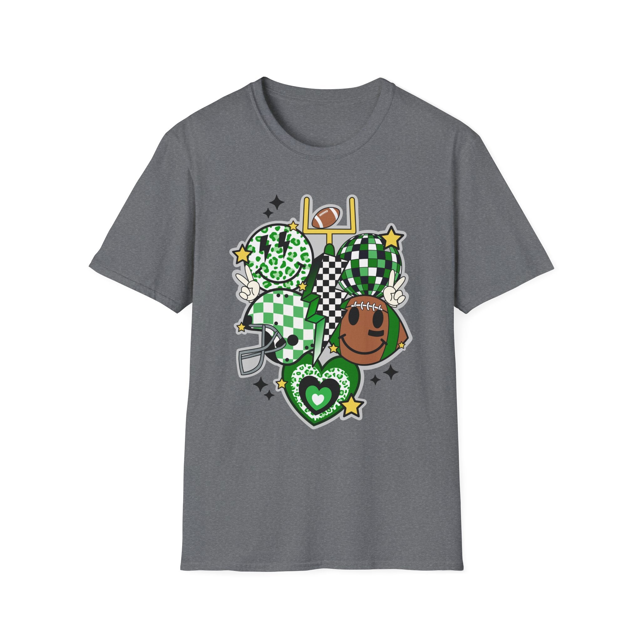 Football Green Checker Crewneck T-Shirt — St. Patrick’s Game Day Graphic